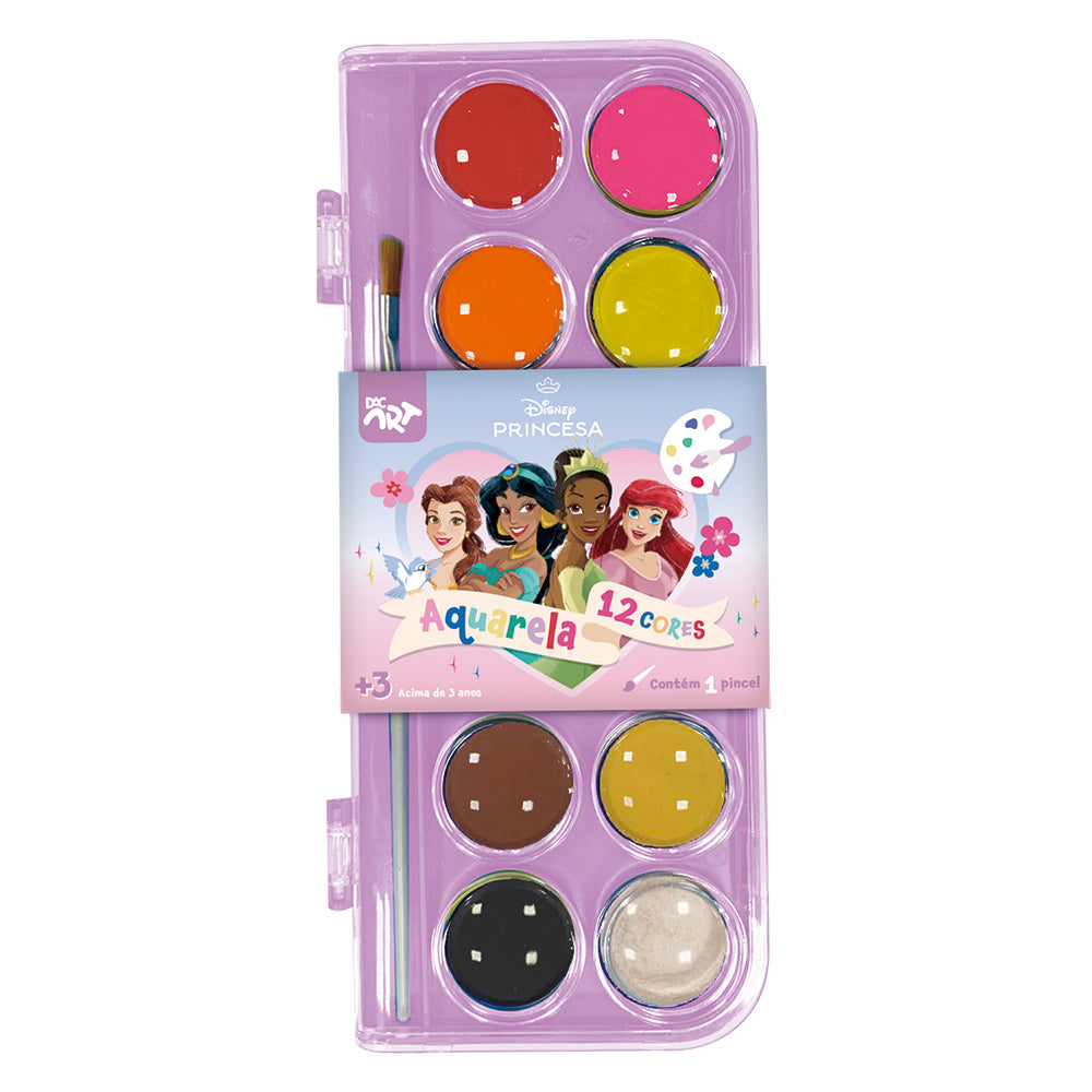 Paleta de Tinta Aquarela com 12 Cores - Princesas Dac - 4725