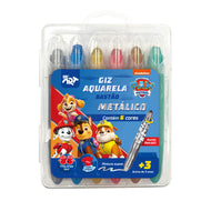 Giz de Cera Retrátil Aquarela Metálica com 6 Cores - Patrulha Canina Fem Dac - 4730