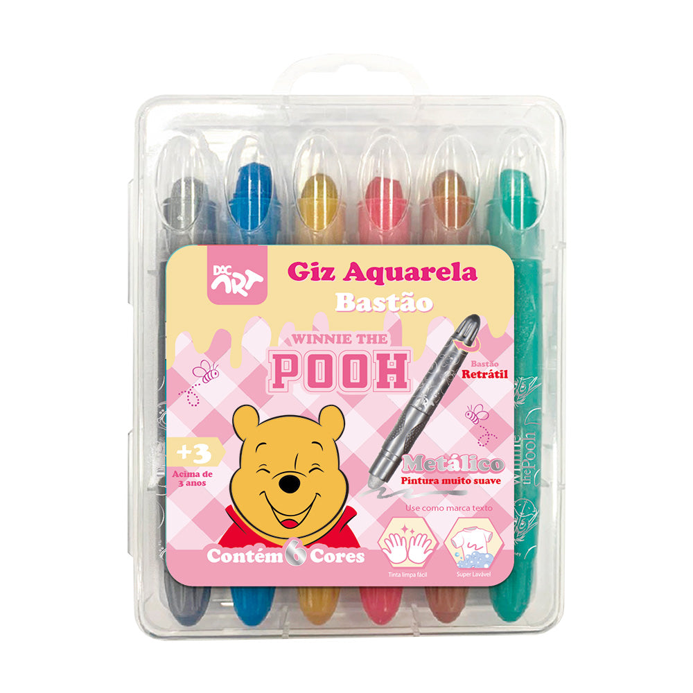 Giz de Cera Retrátil Aquarela Metálica com 6 Cores - Pooh Dac - 4728