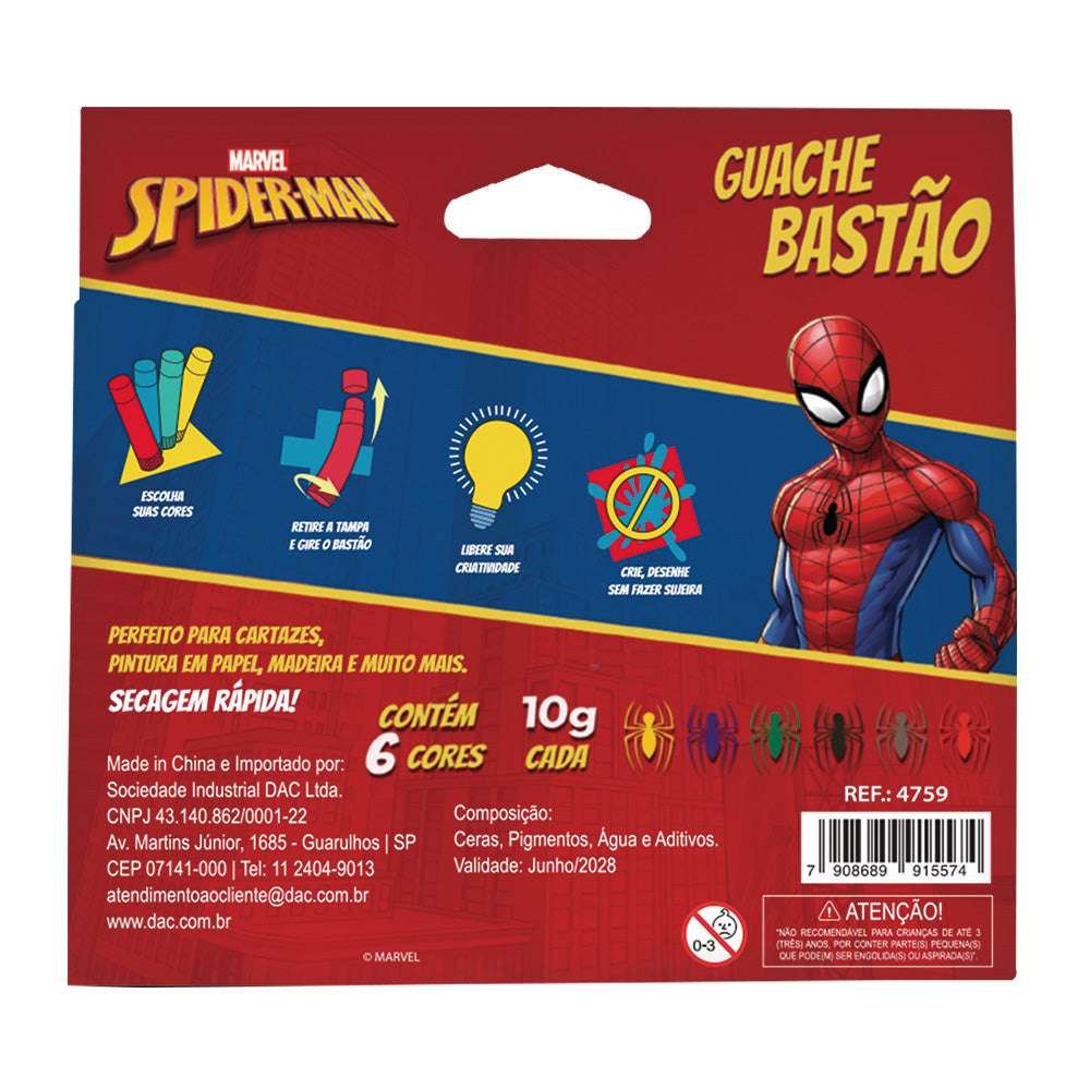 Guache Bastão com 6 Cores - Homem Aranha Dac - 4759