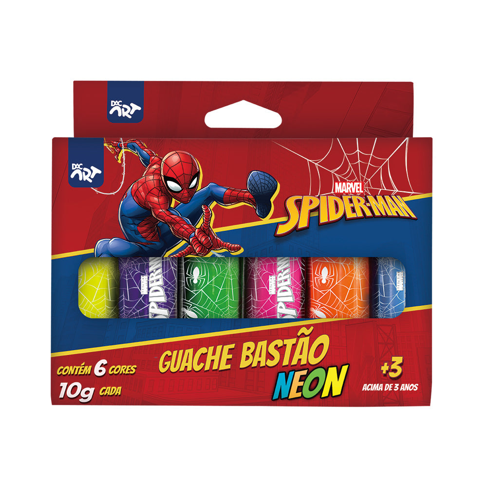 Guache Bastão Neon com 6 Cores - Homem Aranha Dac - 4763
