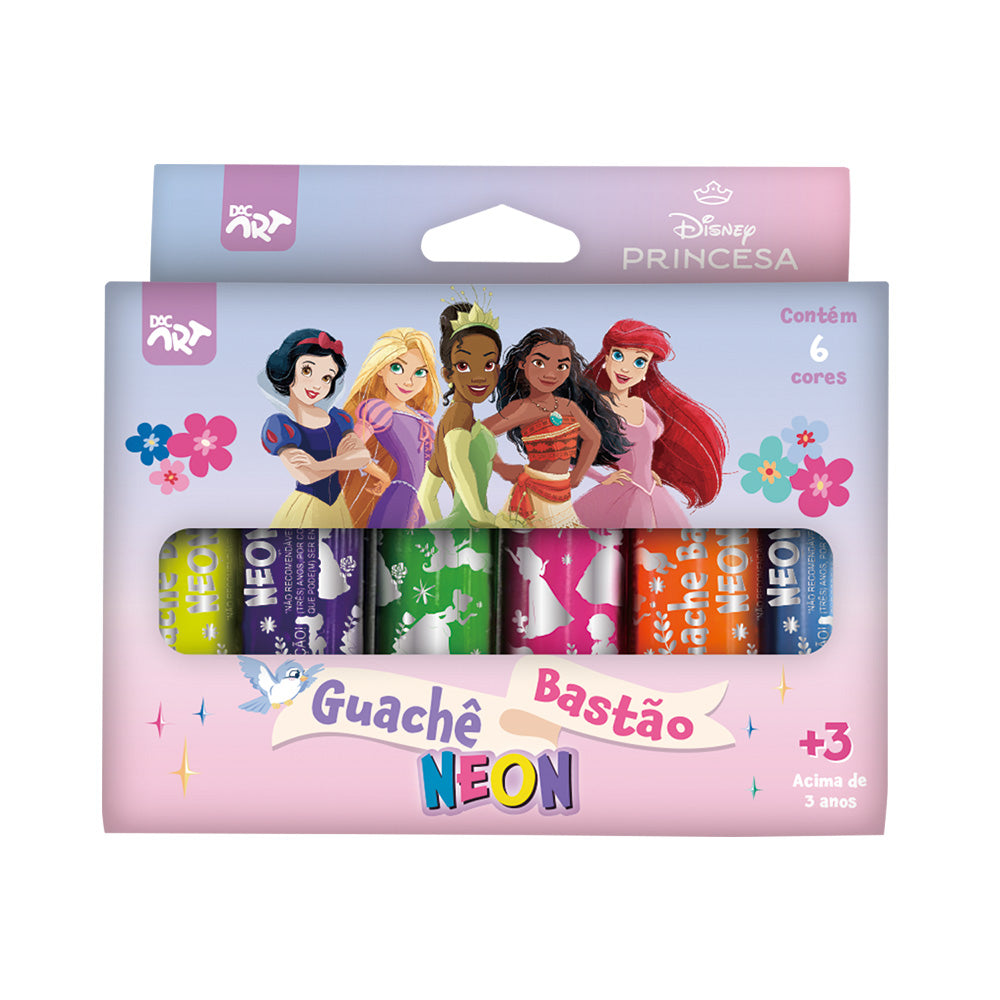 Guache Bastão Neon com 6 Cores - Princesas Dac - 4762
