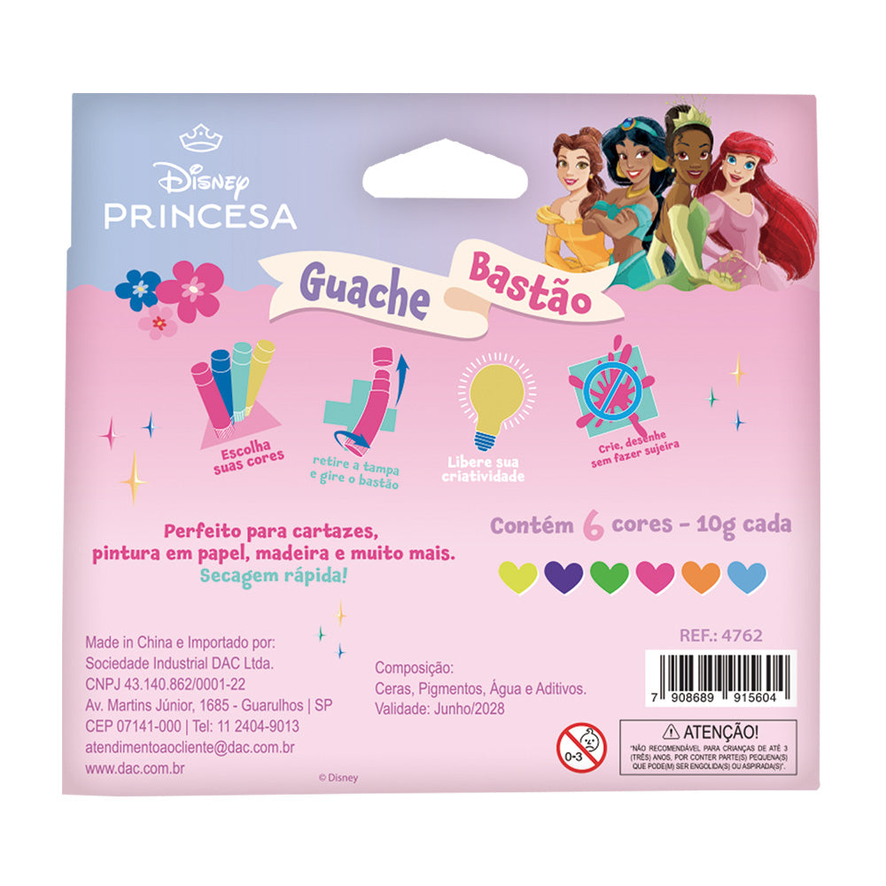 Guache Bastão Neon com 6 Cores - Princesas Dac - 4762