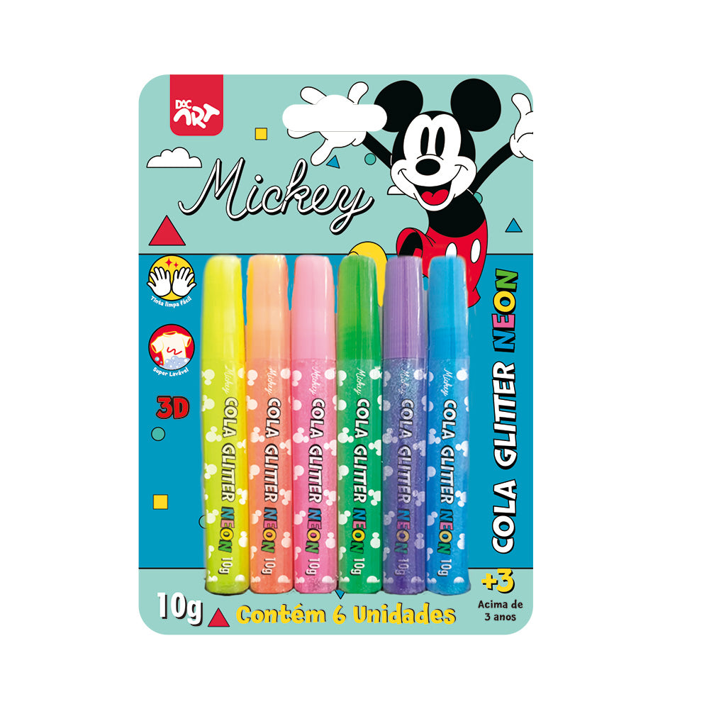 Cola Glitter Neon com 6 Cores - Mickey Dac - 4699