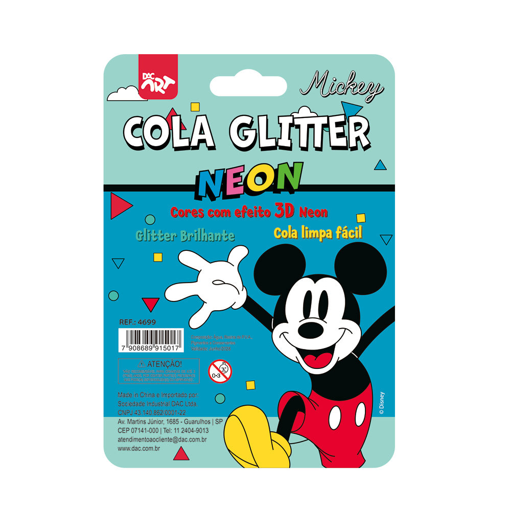 Cola Glitter Neon com 6 Cores - Mickey Dac - 4699