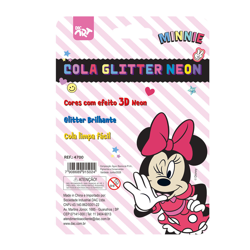Cola Glitter Neon com 6 Cores - Minnie Dac - 4700