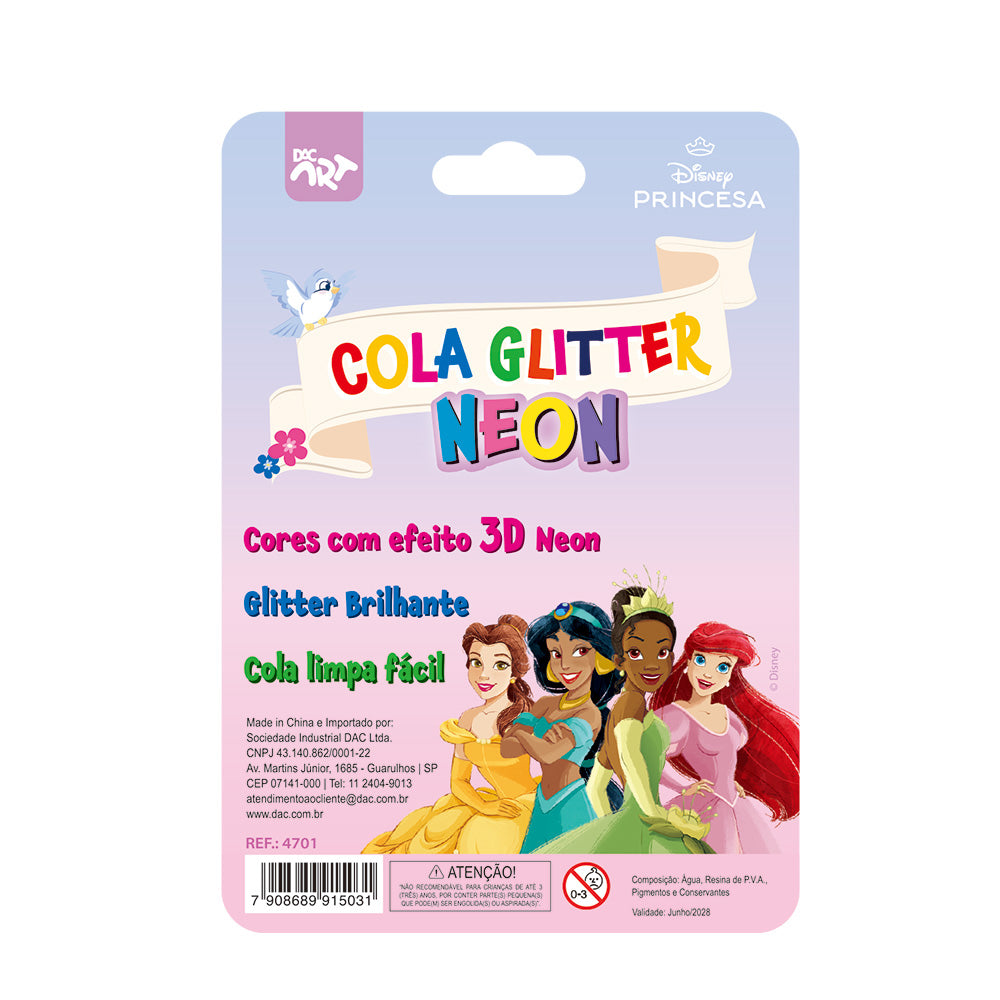 Cola Glitter Neon com 6 Cores - Princesas Dac - 4701