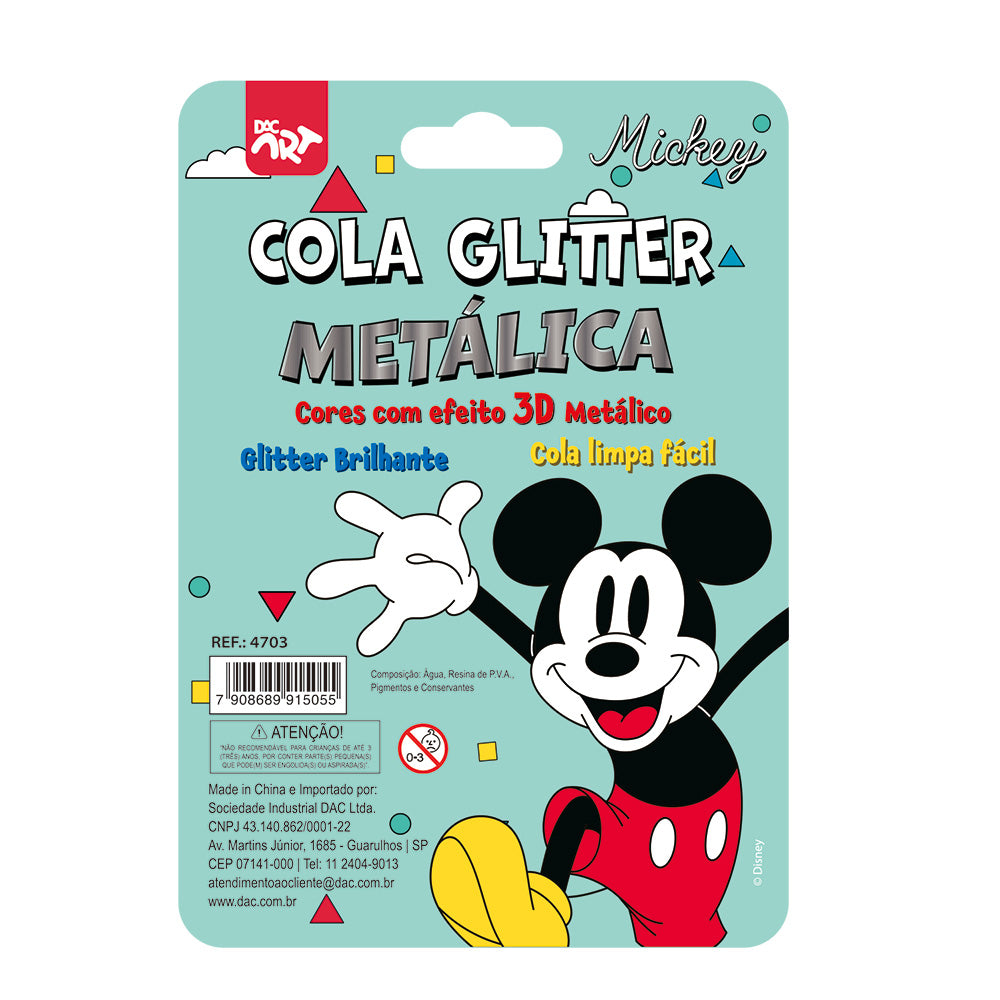 Cola Glitter Metálica com 6 Cores - Mickey Dac - 4703