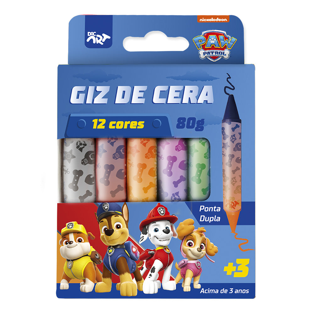 Giz de Cera Ponta Dupla com 12 Cores - Patrulha Canina Fem Dac - 4746