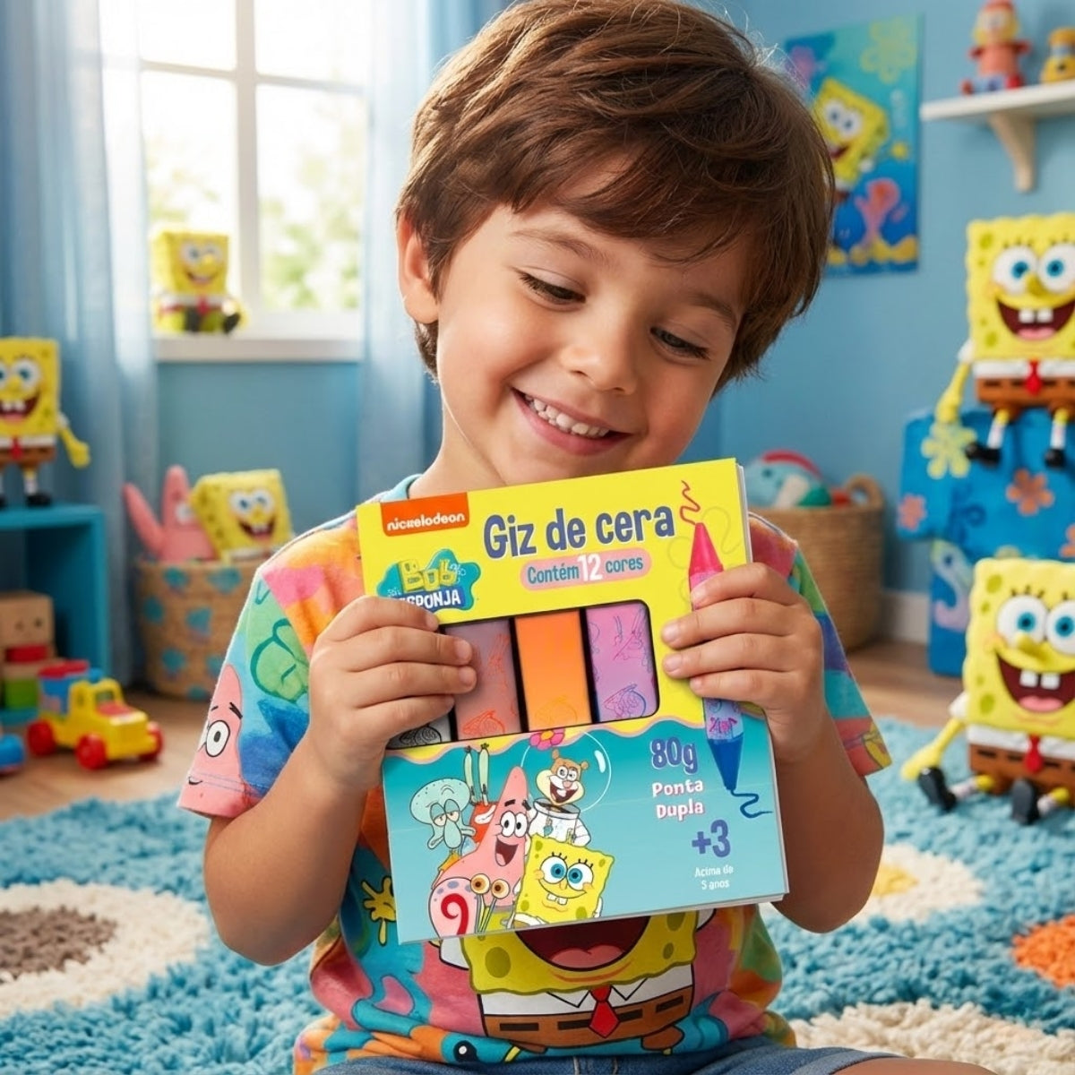 Giz de Cera Ponta Dupla com 12 Cores - Bob Esponja Dac - 4743