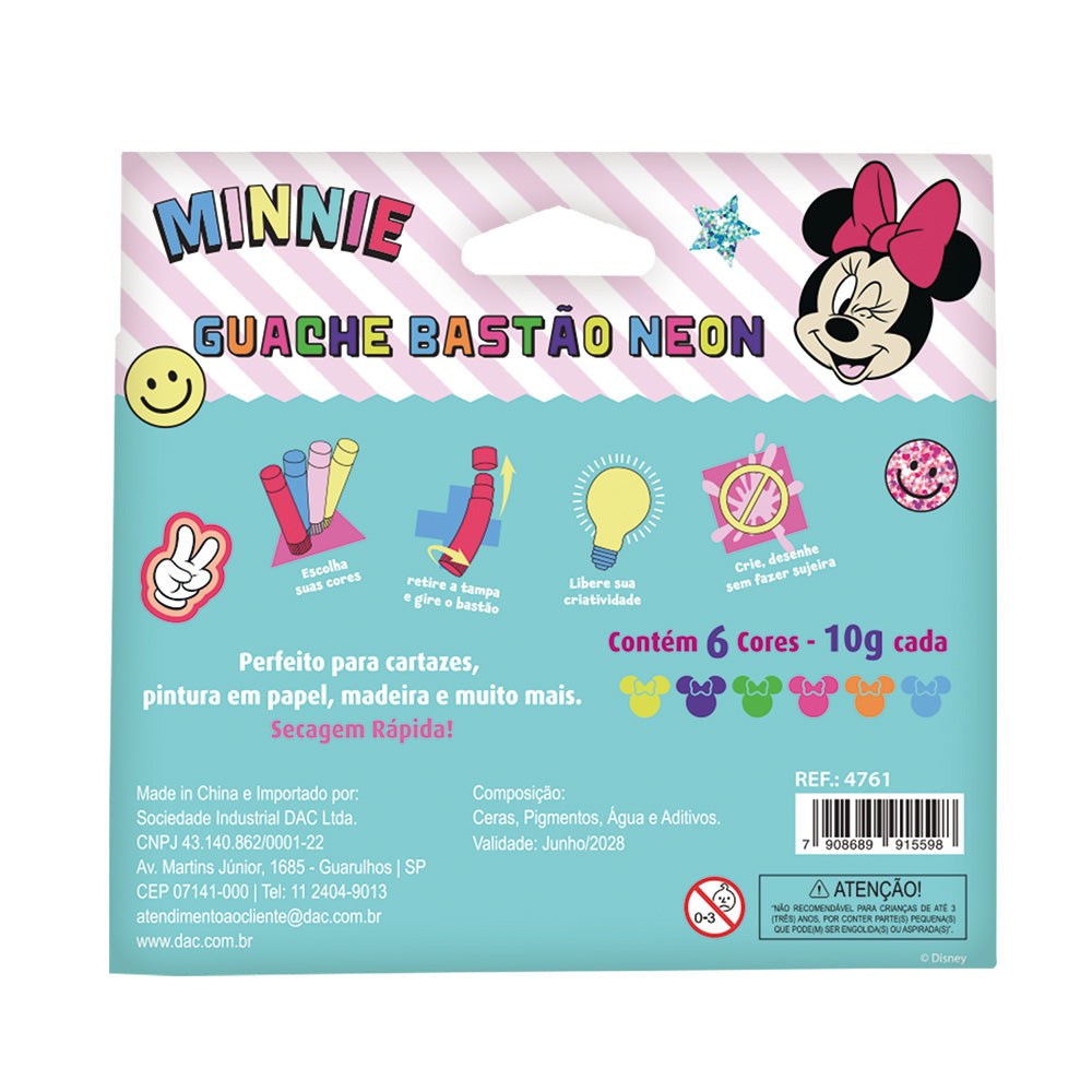 Guache Bastão Neon com 6 Cores - Minnie Dac - 4761
