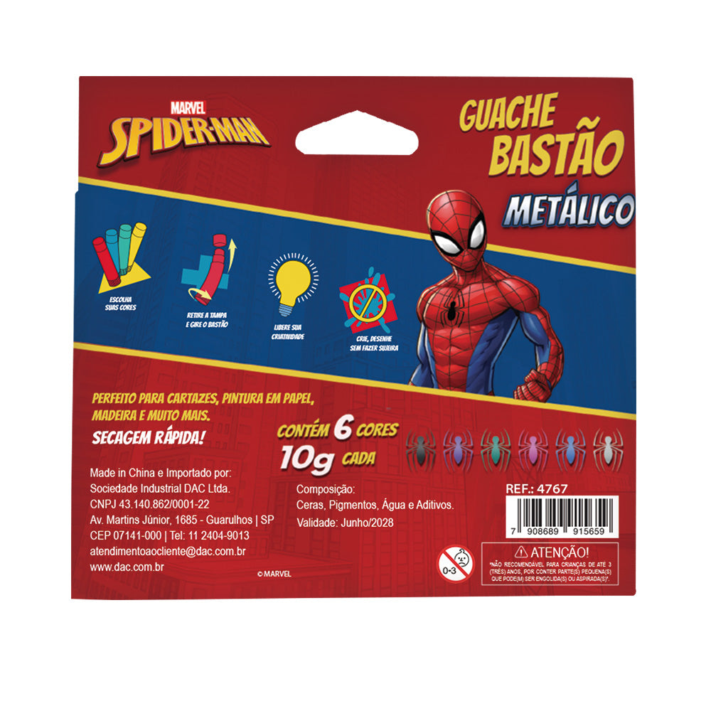 Guache Bastão Metálica com 6 Cores - Homem Aranha Dac - 4767