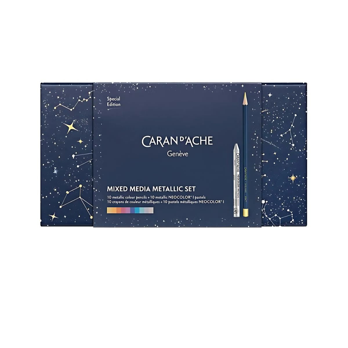Kit Mixed Caran D'ache Media Metallic Cosmic Blue com 20 Peças
