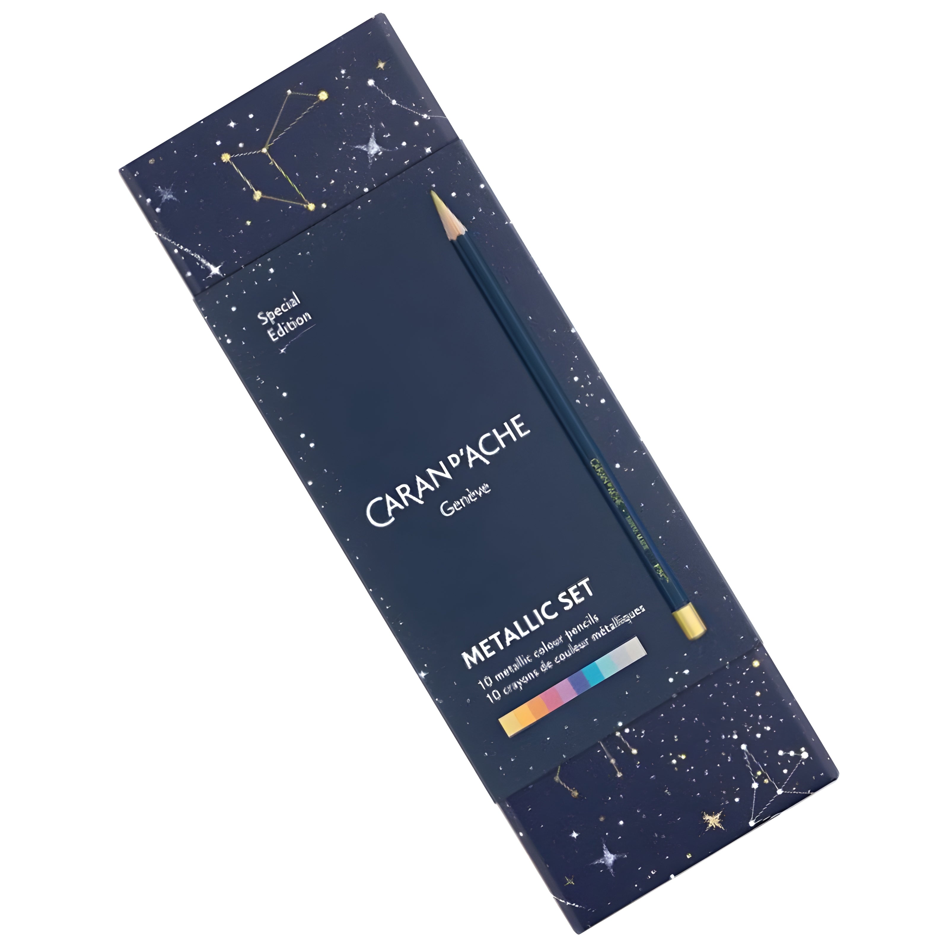 Estojo Lápis de Cor Caran D'ache Metallic Cosmic Blue com 10 Cores (Edição Especial)
