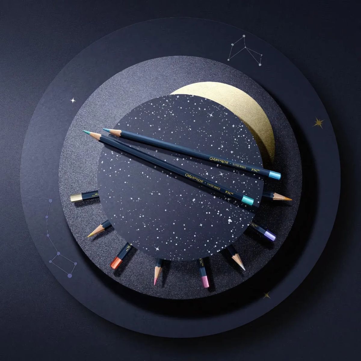 Estojo Lápis de Cor Caran D'ache Metallic Cosmic Blue com 10 Cores (Edição Especial)
