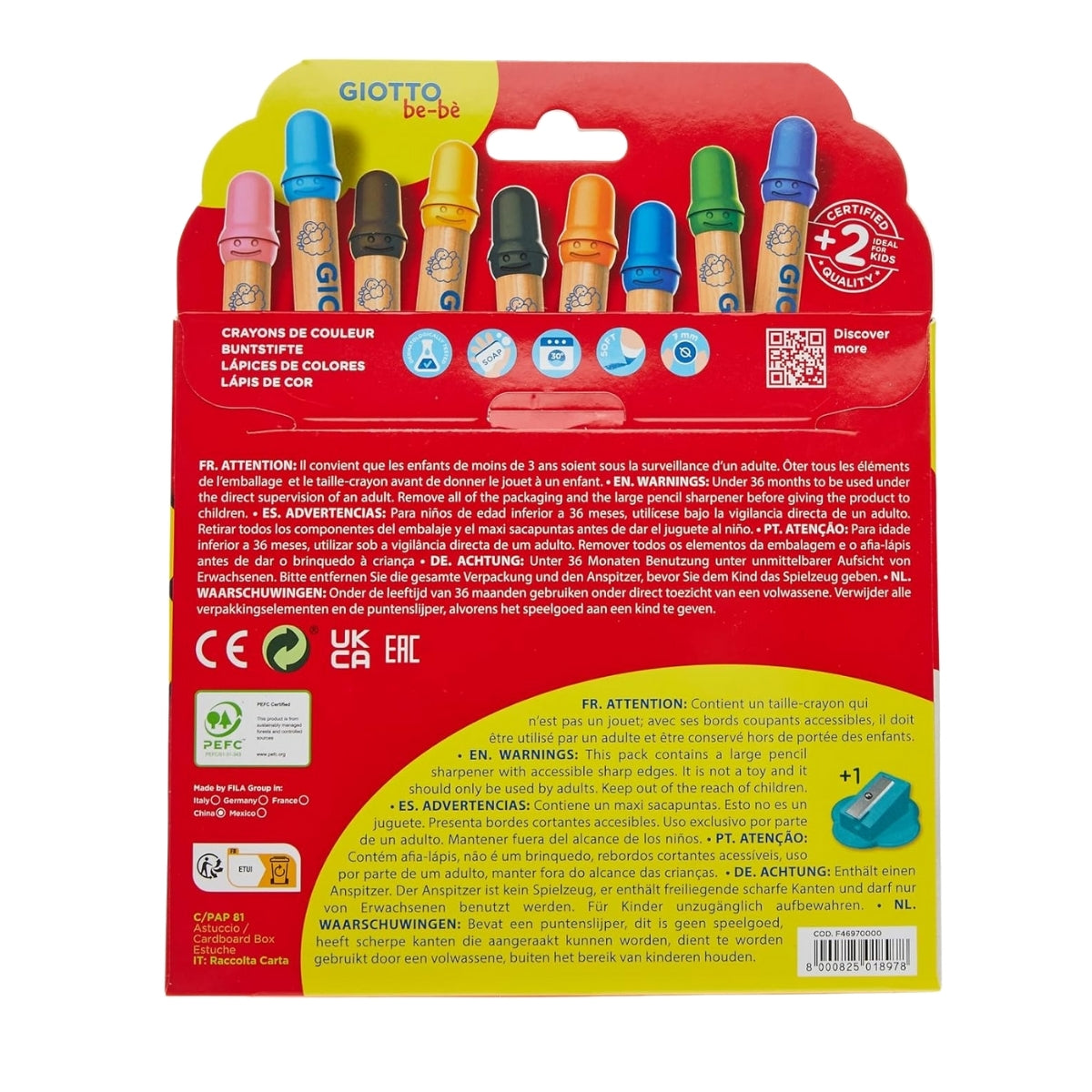 Estojo de Lápis de Cor Giotto Jumbo Bebê 6 Cores com Apontador F46960000