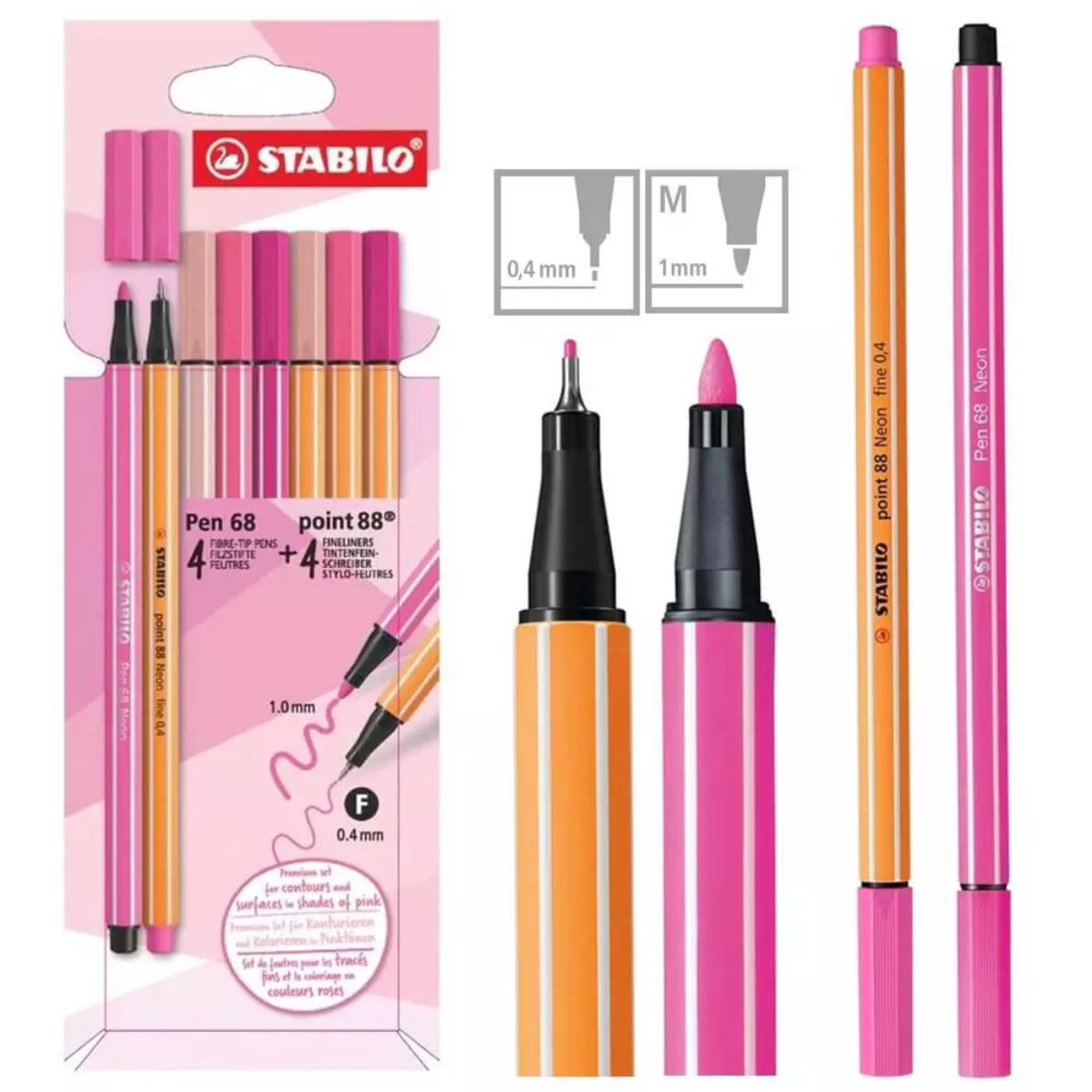 Estojo de Caneta Multiuso Point 88 e Pen 68 Stabilo com 08 Cores Tons de Rosa