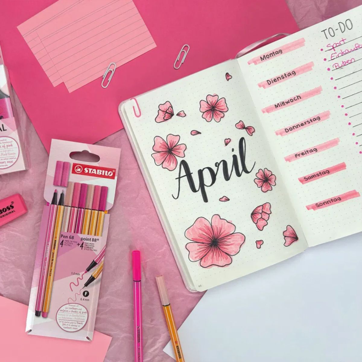 Estojo de Caneta Multiuso Point 88 e Pen 68 Stabilo com 08 Cores Tons de Rosa