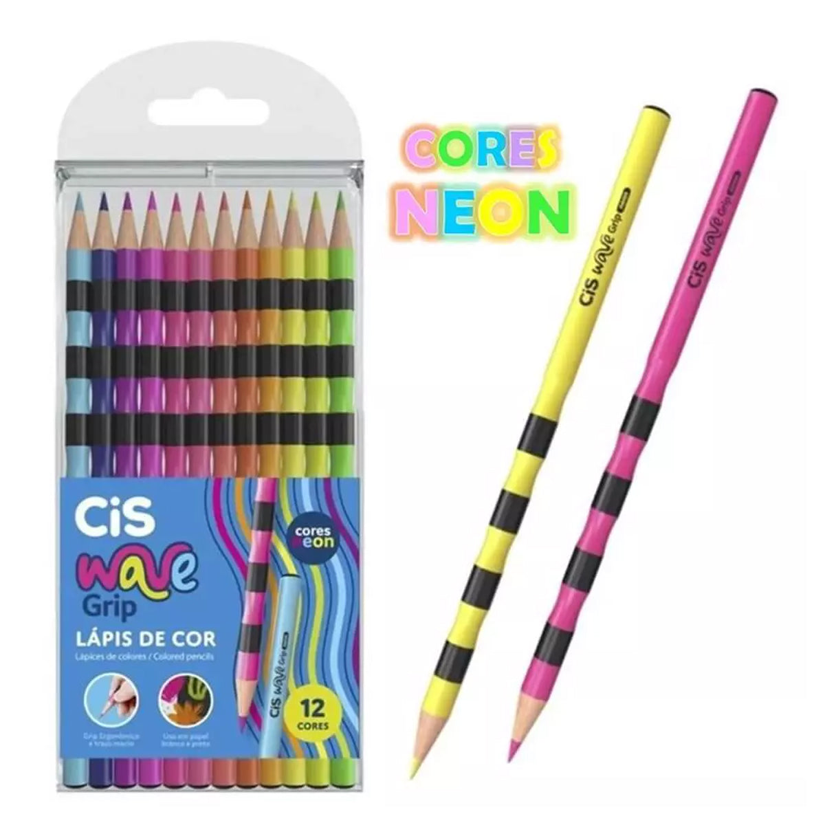 Estojo de Lapis de Cor Wave Grip com 12 Cores - Cis