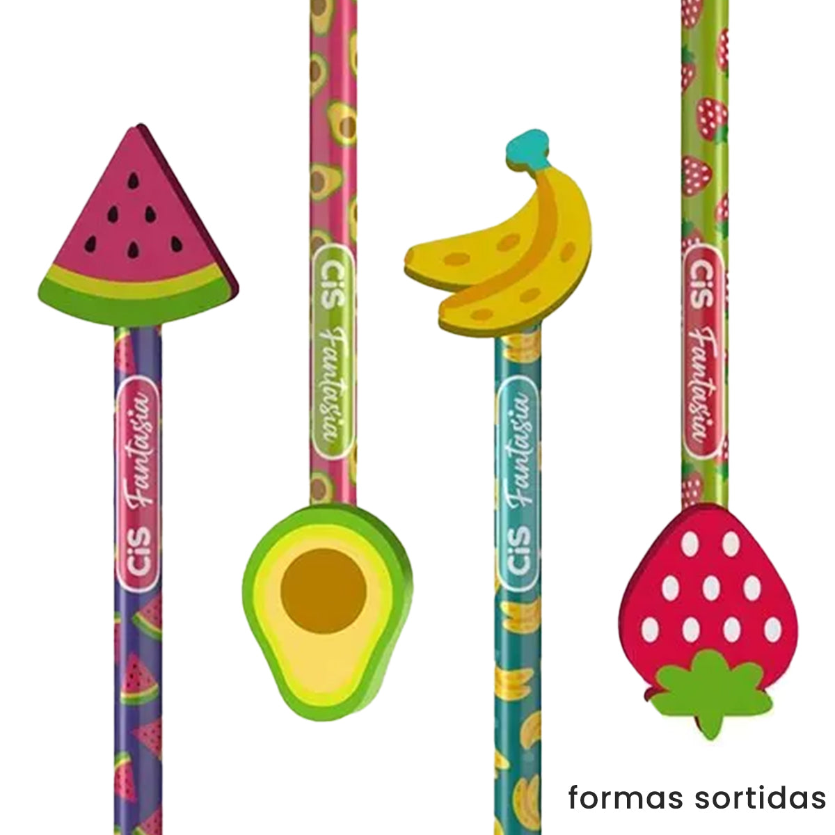 Lapis de Grafite Fantasia Frutas Hb com Borracha - Sortidas - Cis