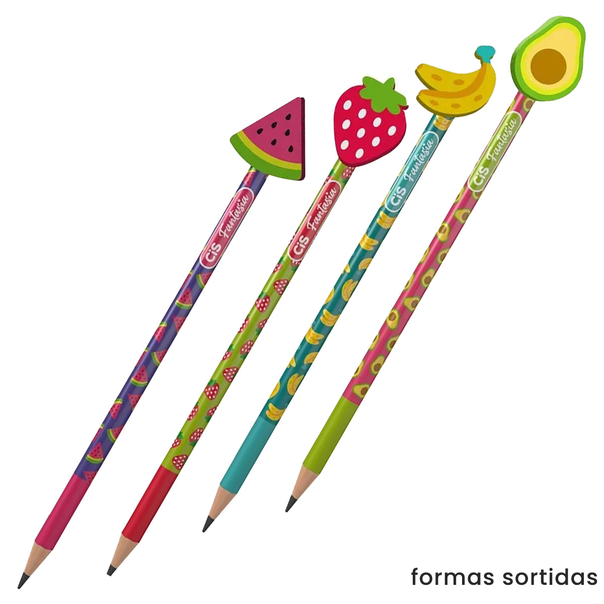 Lapis de Grafite Fantasia Frutas Hb com Borracha - Sortidas - Cis