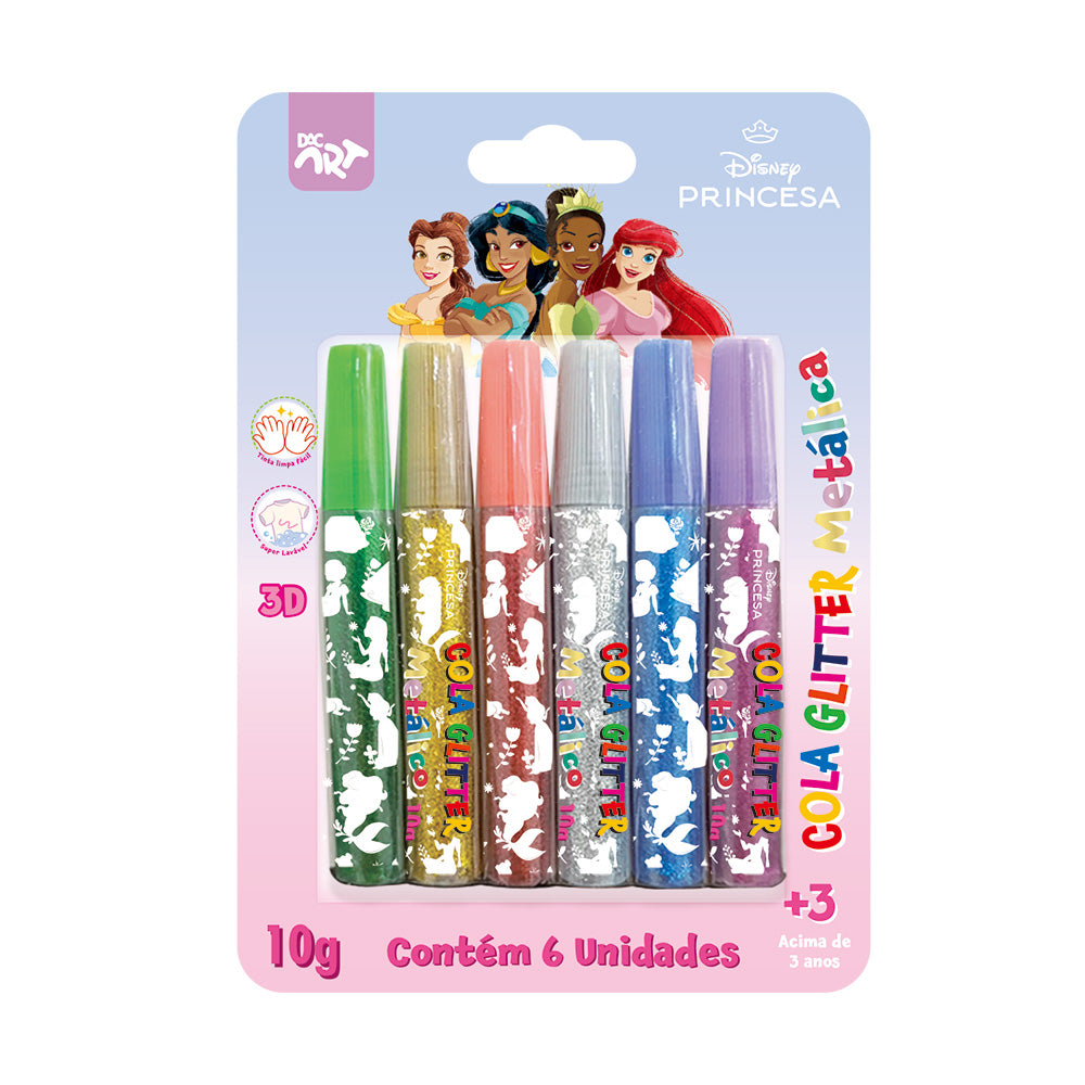 Cola Glitter Metálica com 6 Cores - Princesas Dac - 4705