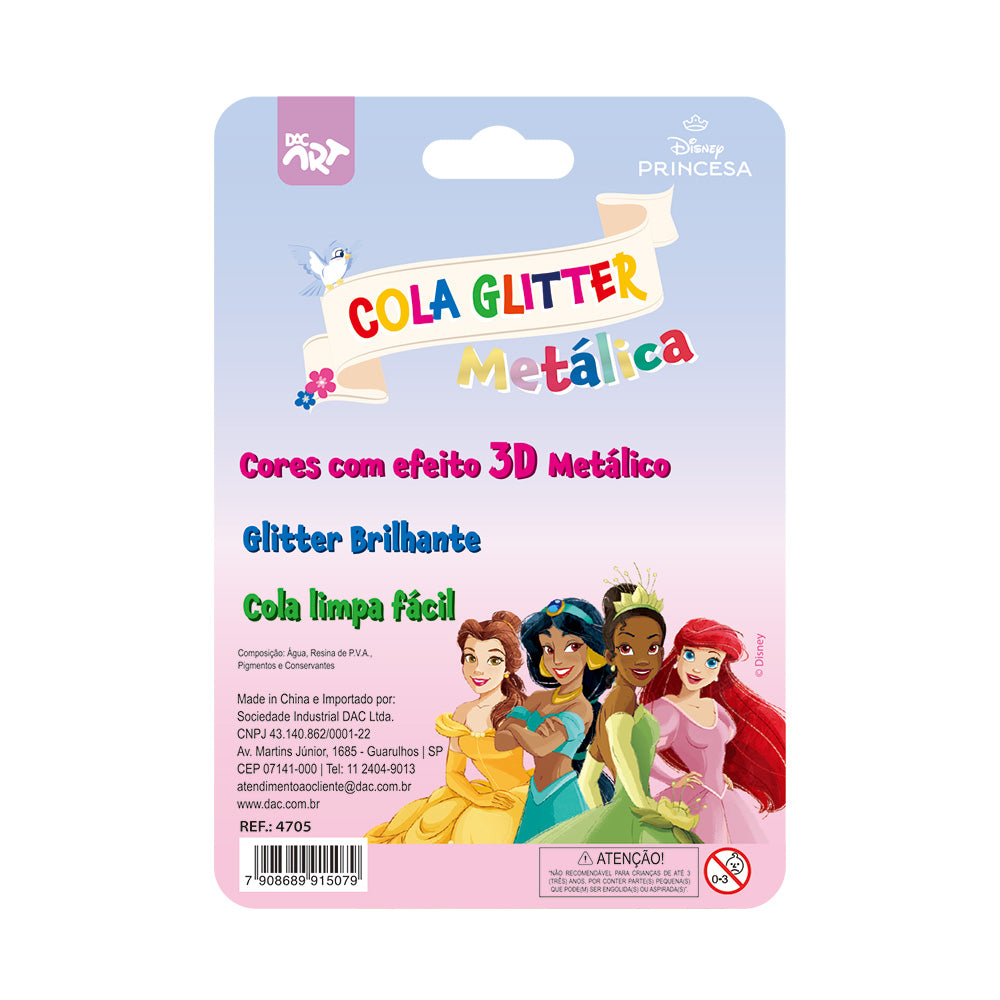 Cola Glitter Metálica com 6 Cores - Princesas Dac - 4705