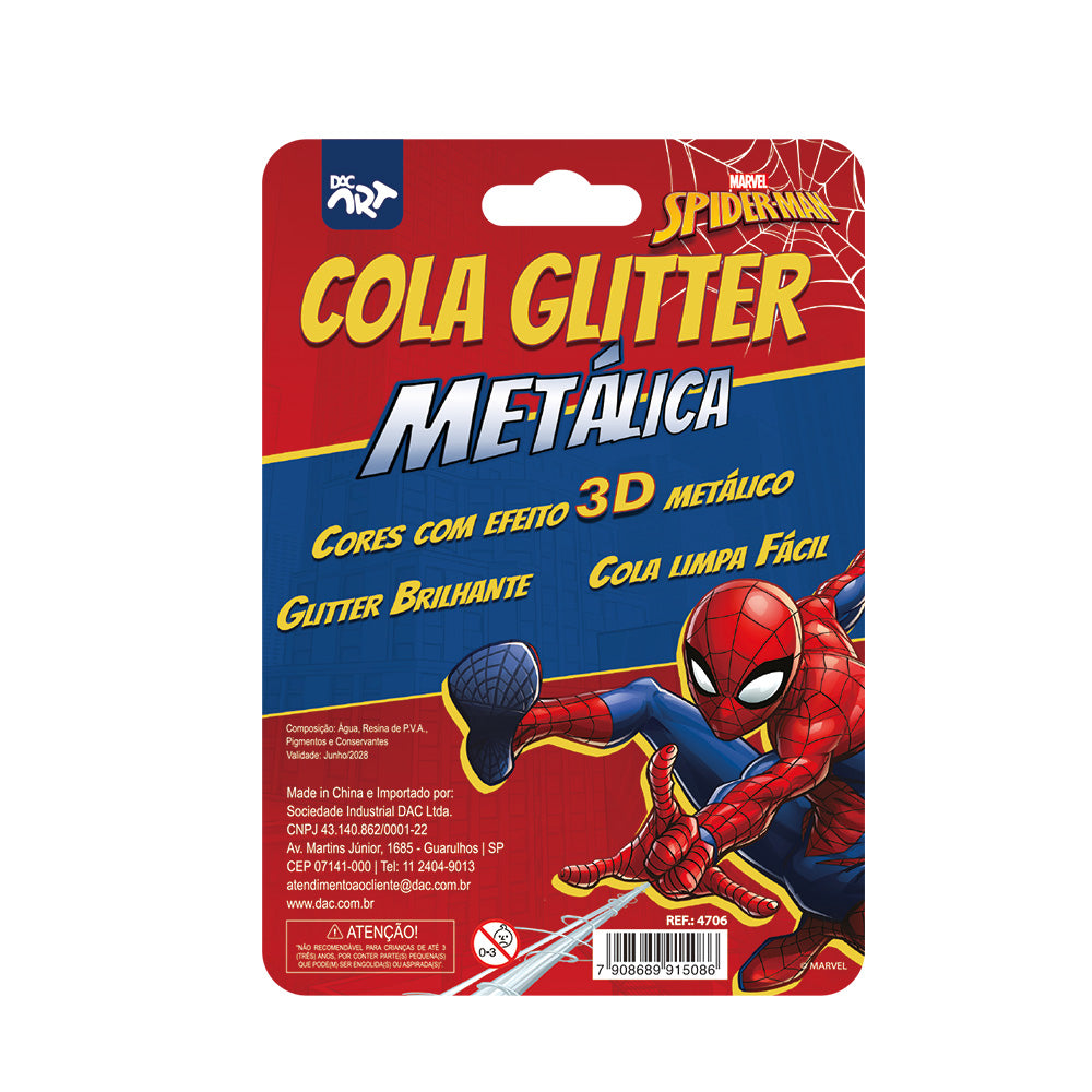 Cola Glitter Metálica com 6 Cores - Homem Aranha Dac - 4706