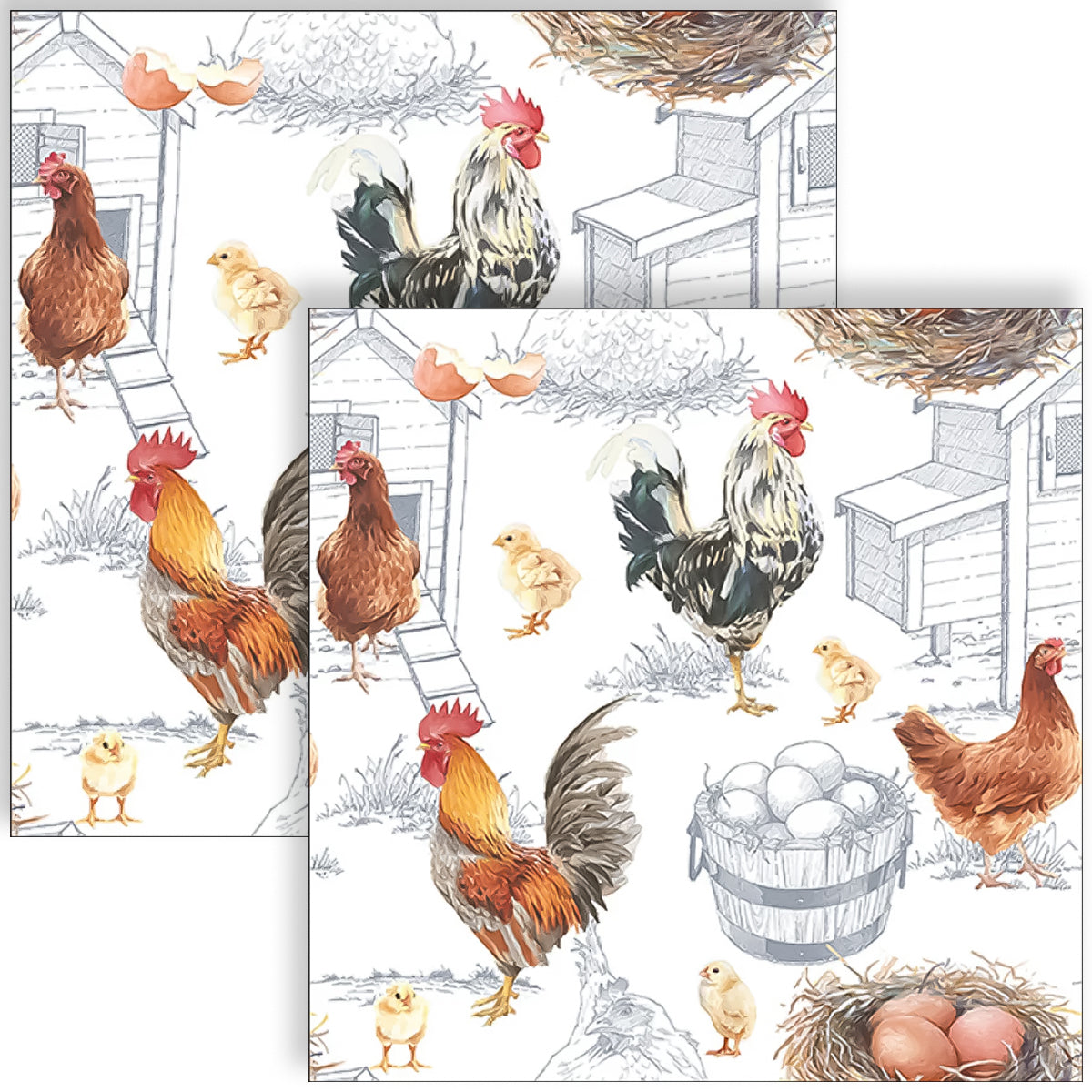Guardanapo para Decoupage Ambiente 33x33cm com 2 Unidades - Fazenda de Galinhas
