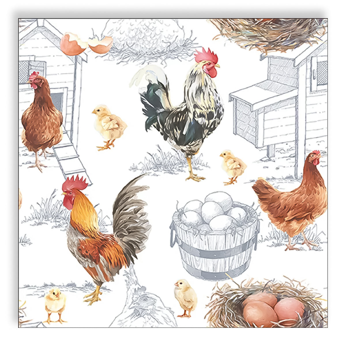Guardanapo para Decoupage Ambiente 33x33cm com 2 Unidades - Fazenda de Galinhas