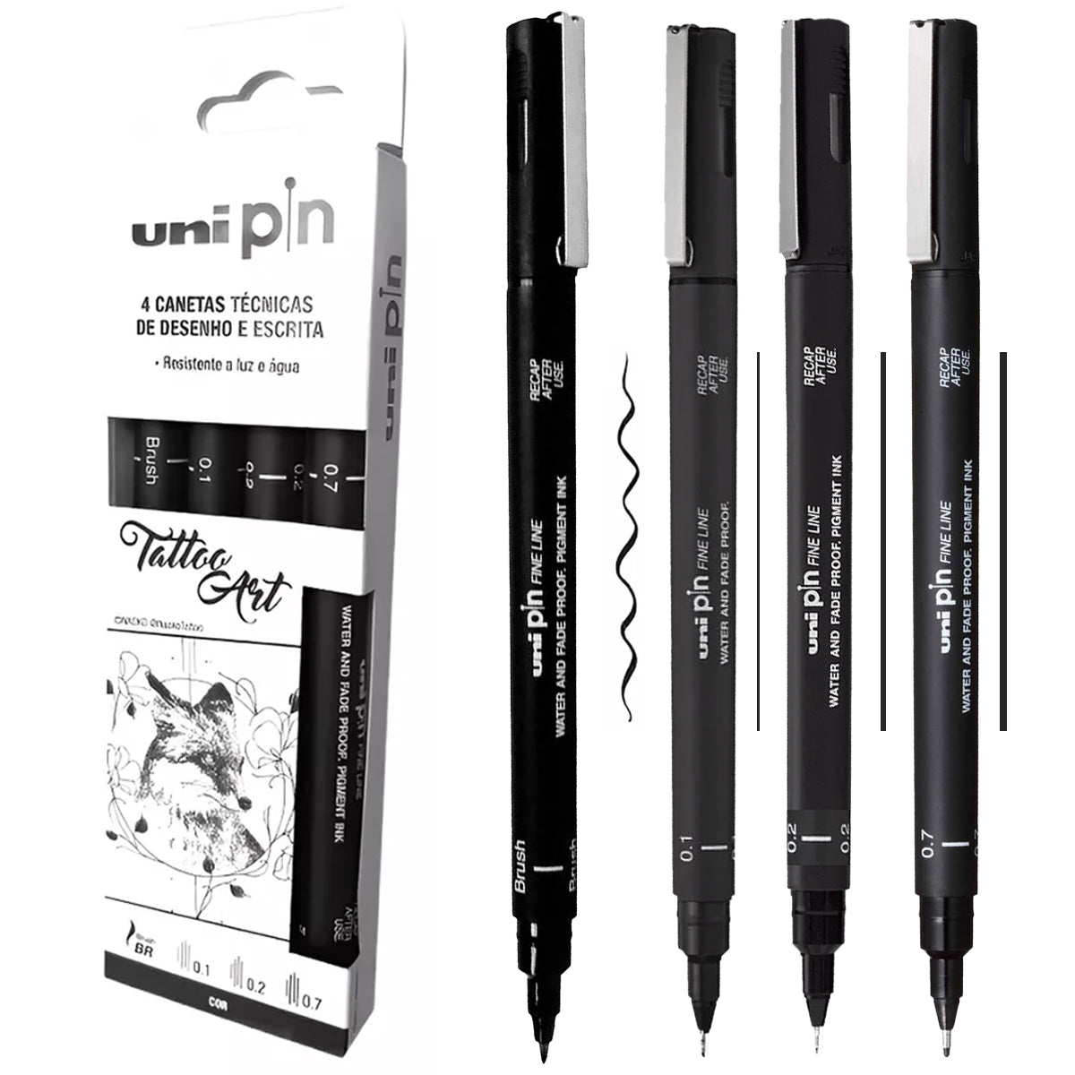 Estojo de Caneta Técnica Pin Fine Line Tattoo Arte Preto com 4 Unidades