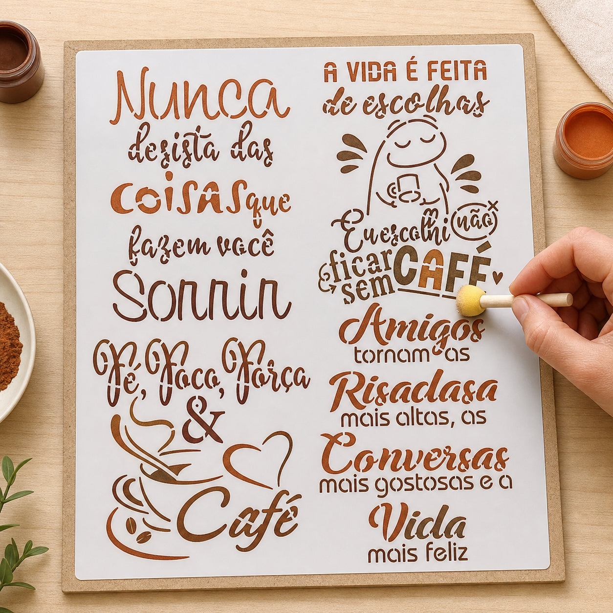 Stencil Frases de Café 20x25cm para Pintura Decorativa e Artesanato Str-297 - Litoarte