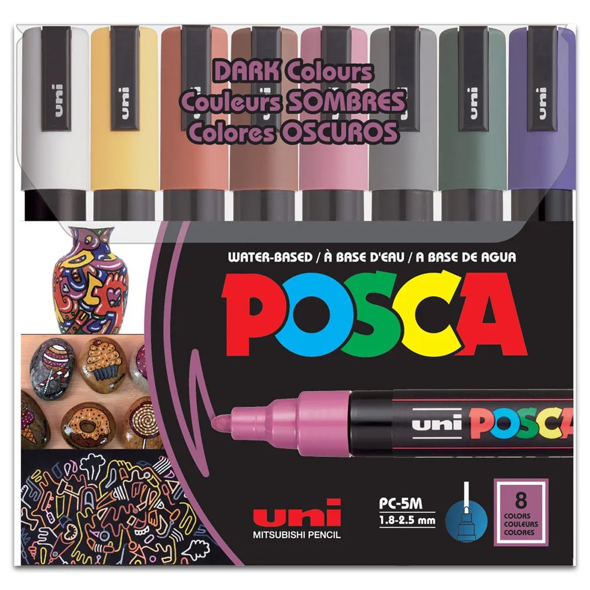  Estojo Caneta Posca  Pc-5m Ponta Media 2.5Mm com 8 Cores Dark
