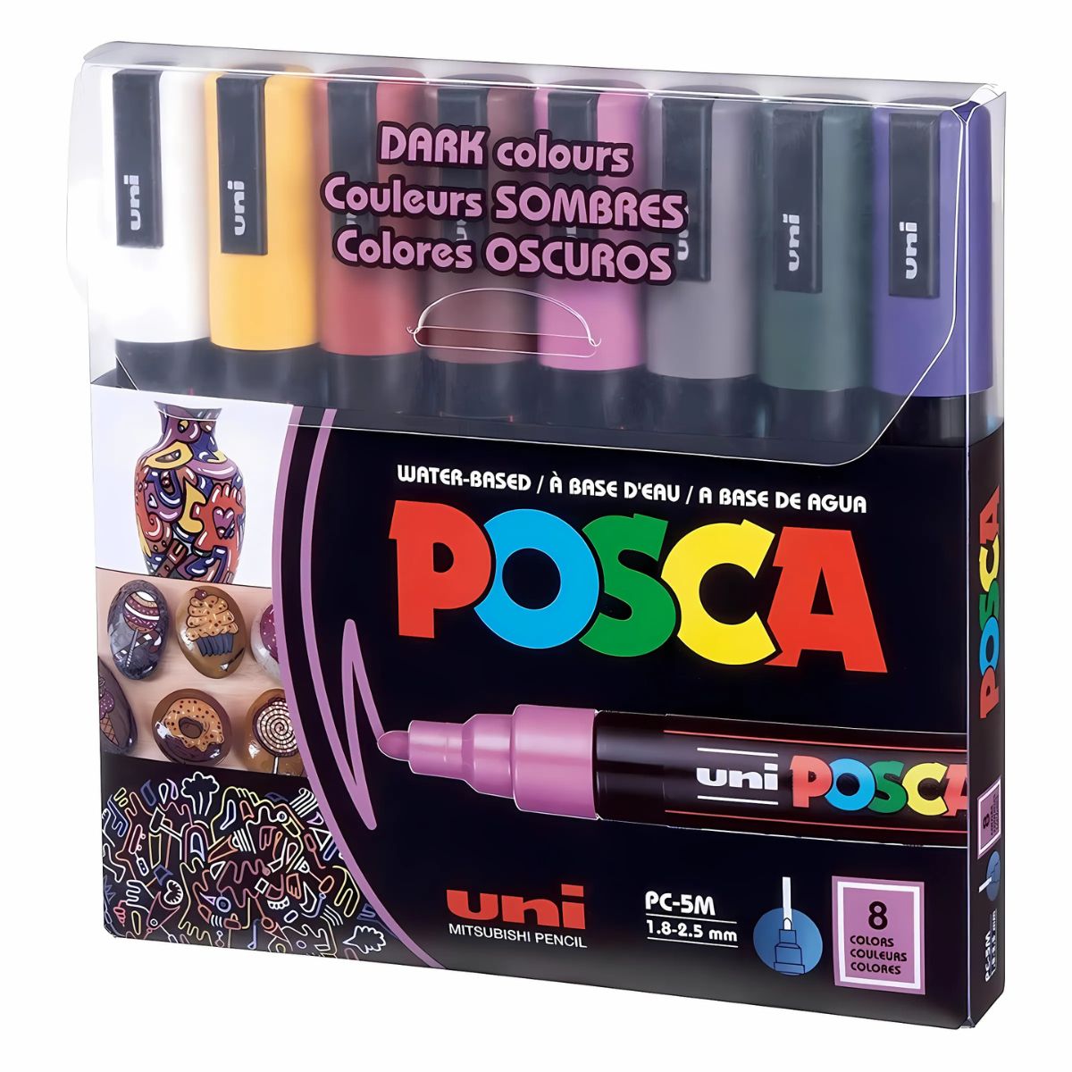  Estojo Caneta Posca  Pc-5m Ponta Media 2.5Mm com 8 Cores Dark