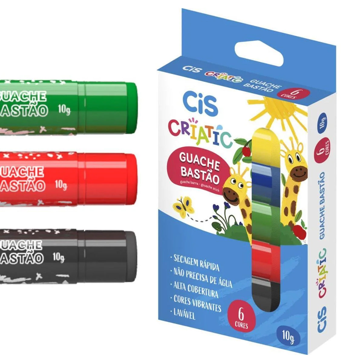 Estojo de Tinta Guache Bastao Criatic 10gr com 6 Cores - Cis