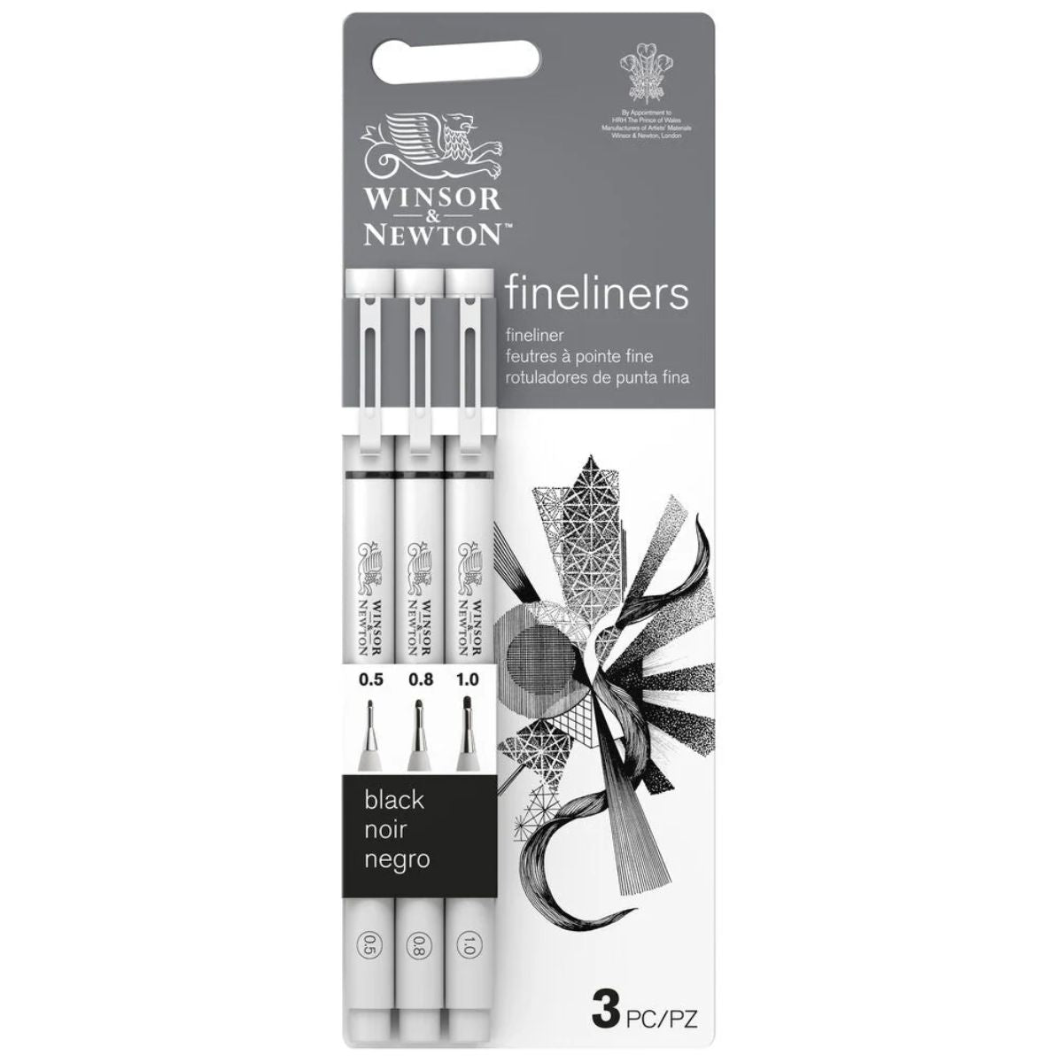 Kit Caneta Nanquim Fineliner Winsor & Newton Ponta Grossa Preto com 3 Unidades