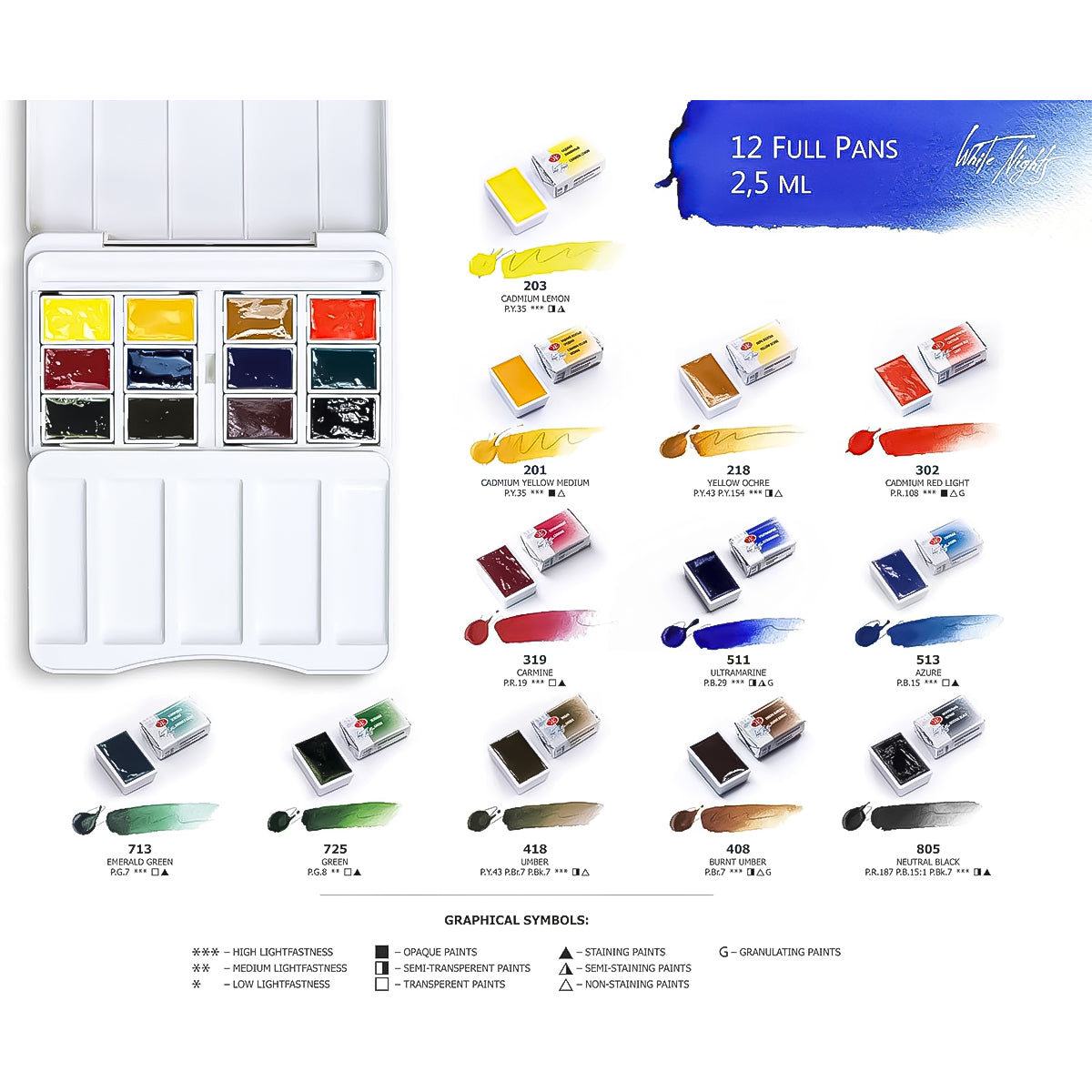 Estojo Aquarela Nevskaya Palitra White Nights Pastilha com 12 Unidades - 1585