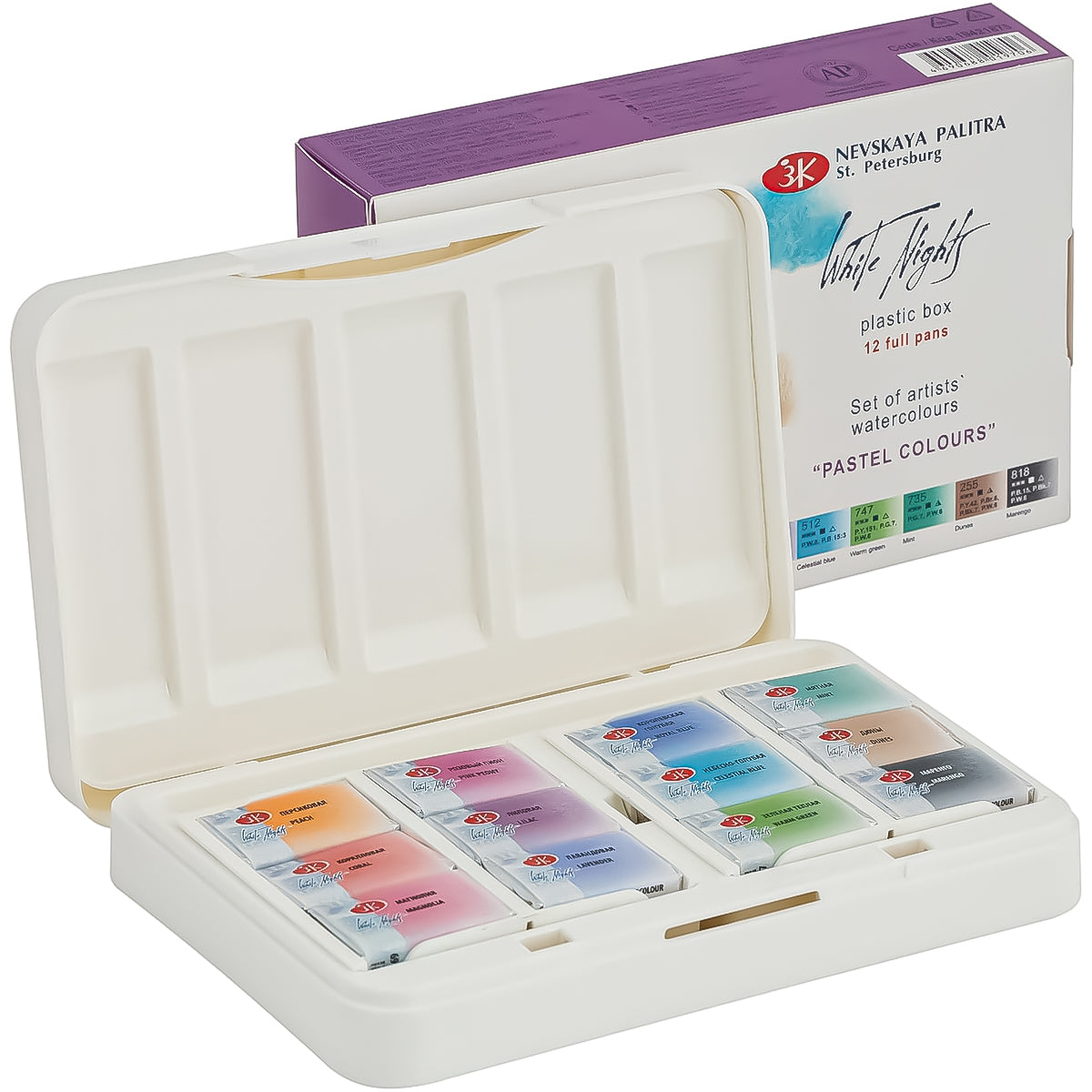 Estojo Aquarela Nevskaya Palitra White Nights Pastilha Tons Pastéis com 12 Unidades - 1875
