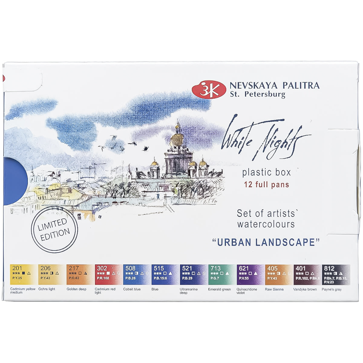 Estojo Aquarela Nevskaya Palitra White Nights Pastilha Urban Landscape com 12 Unidades - 1873
