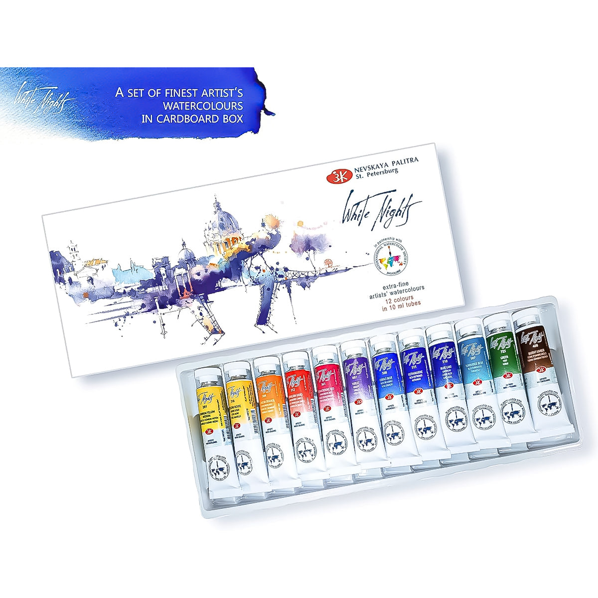 Estojo Aquarela Nevskaya Palitra White Nights 10ml International Watercolor Society com 12 Unidades - 12