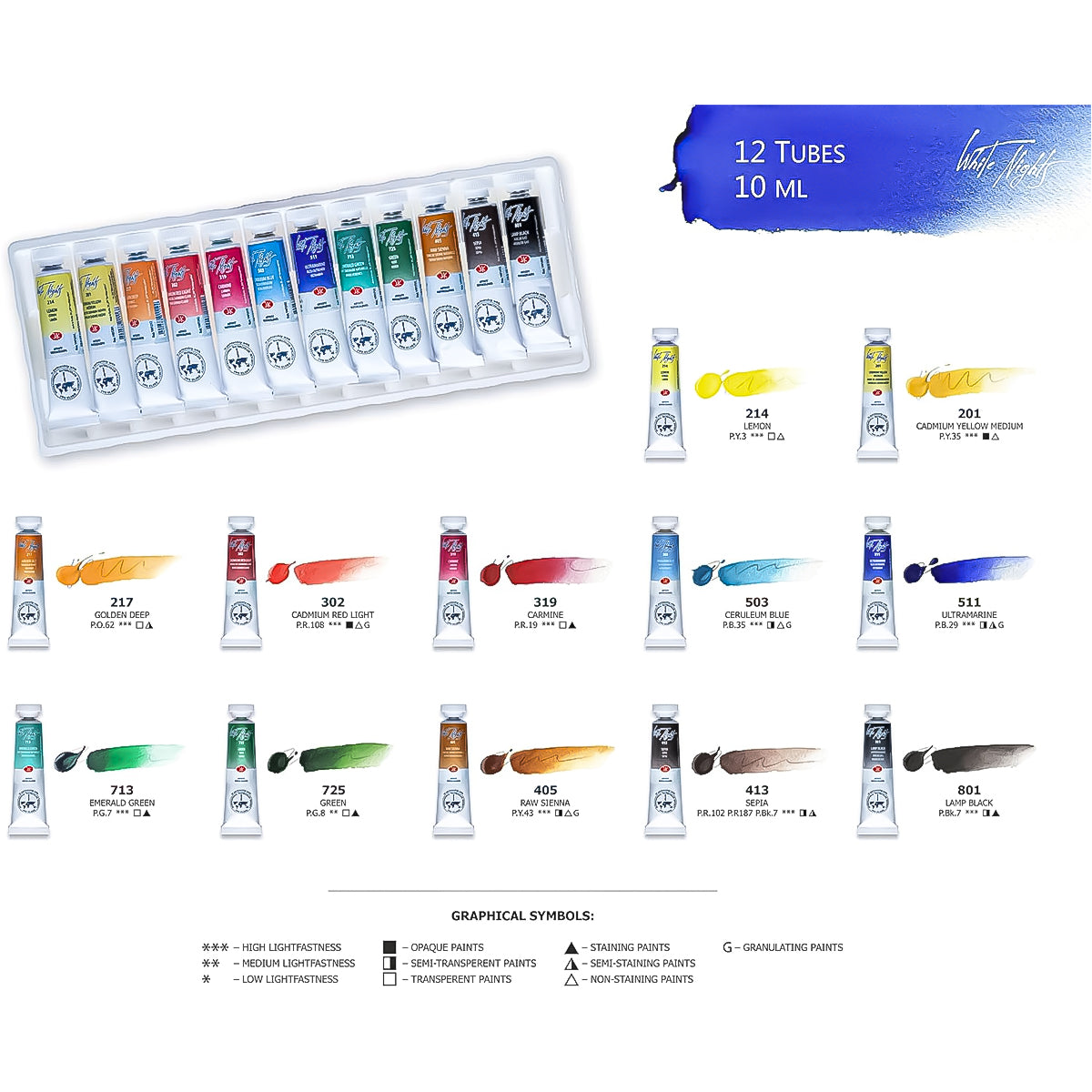 Estojo Aquarela Nevskaya Palitra White Nights 10ml com 12 Unidades - 1584