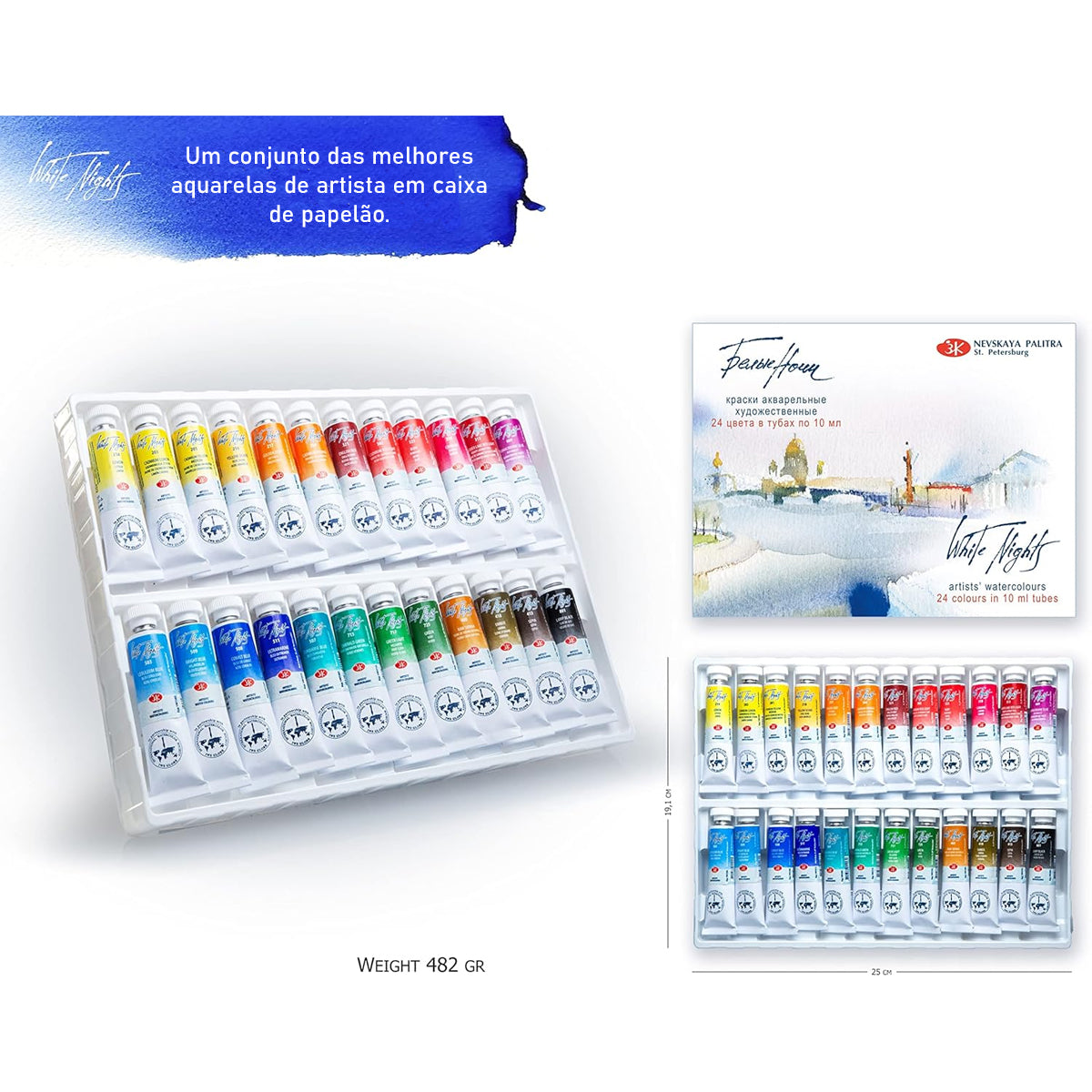 Estojo de Metal Aquarela Nevskaya Palitra Sonnet Pastilha com 10ml 24 Unidades - 1582