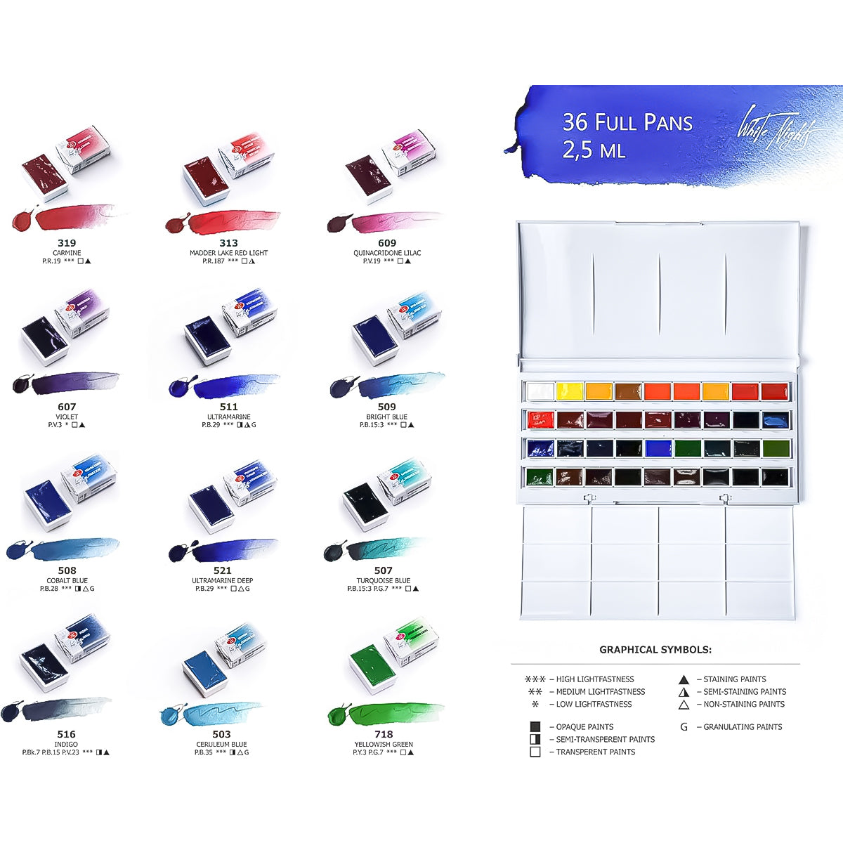 Estojo Aquarela Nevskaya Palitra White Nights Pastilha com 36 Unidades - 1581