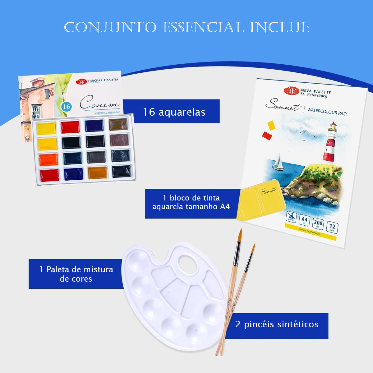 Estojo Completo de Aquarela Nevskaya Palitra Plein Air Sonnet  -1803