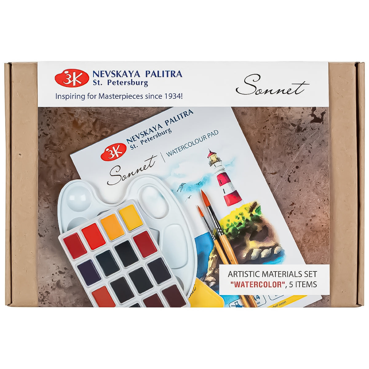 Estojo Completo de Aquarela Nevskaya Palitra Plein Air Sonnet  -1803