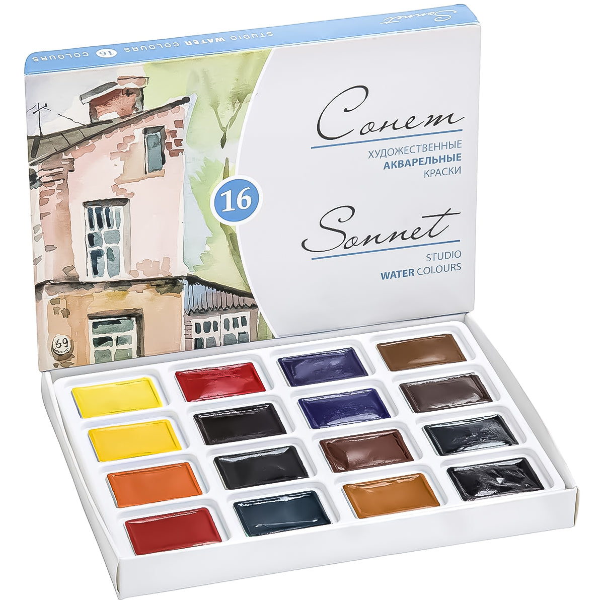 Estojo Aquarela Nevskaya Palitra em Pastilha Palitra Sonnet 16 Cores - 1138