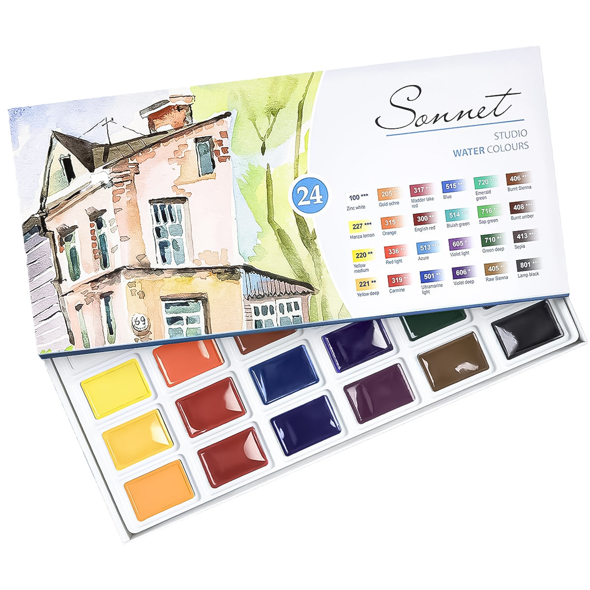 Estojo Aquarela Nevskaya Palitra em Pastilha Palitra Sonnet 24 Cores - 1139