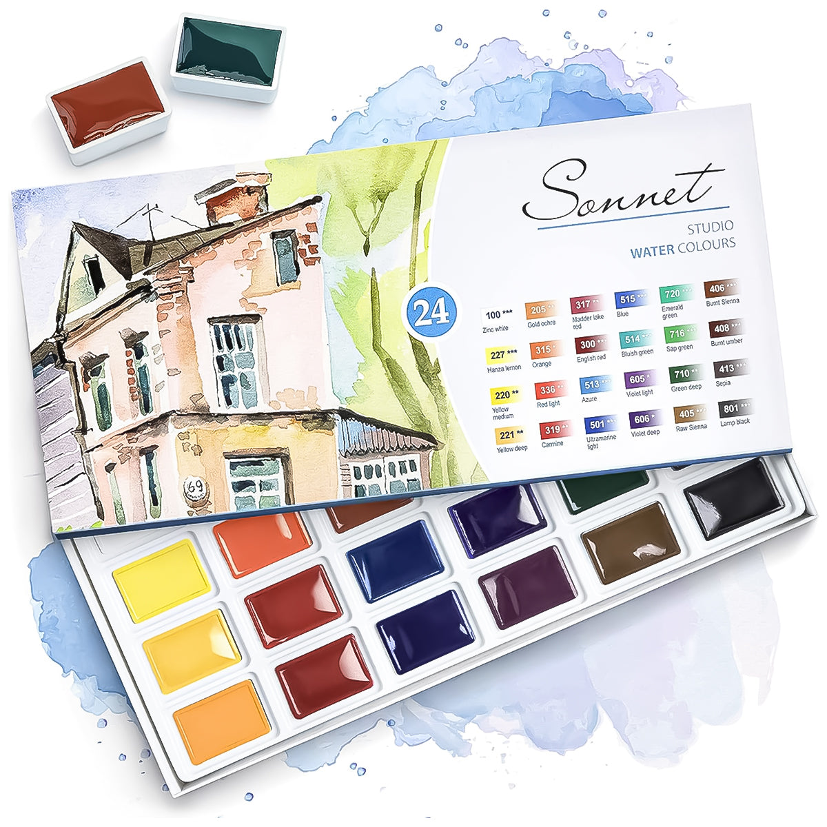 Estojo Aquarela Nevskaya Palitra em Pastilha Palitra Sonnet 24 Cores - 1139