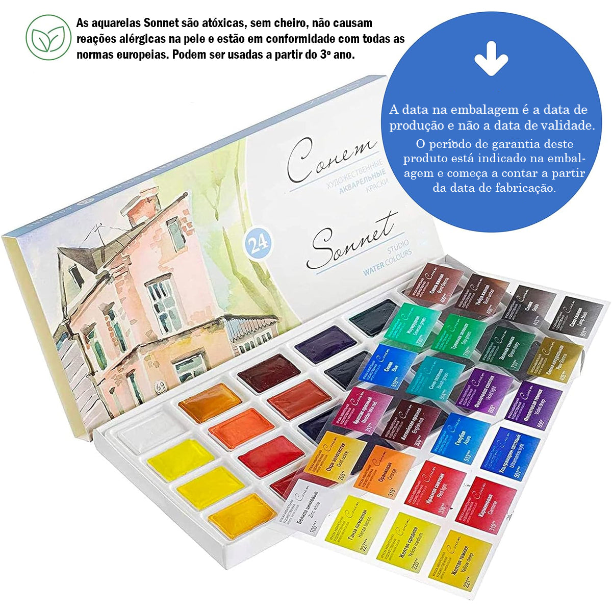 Estojo Aquarela Nevskaya Palitra em Pastilha Palitra Sonnet 24 Cores - 1139