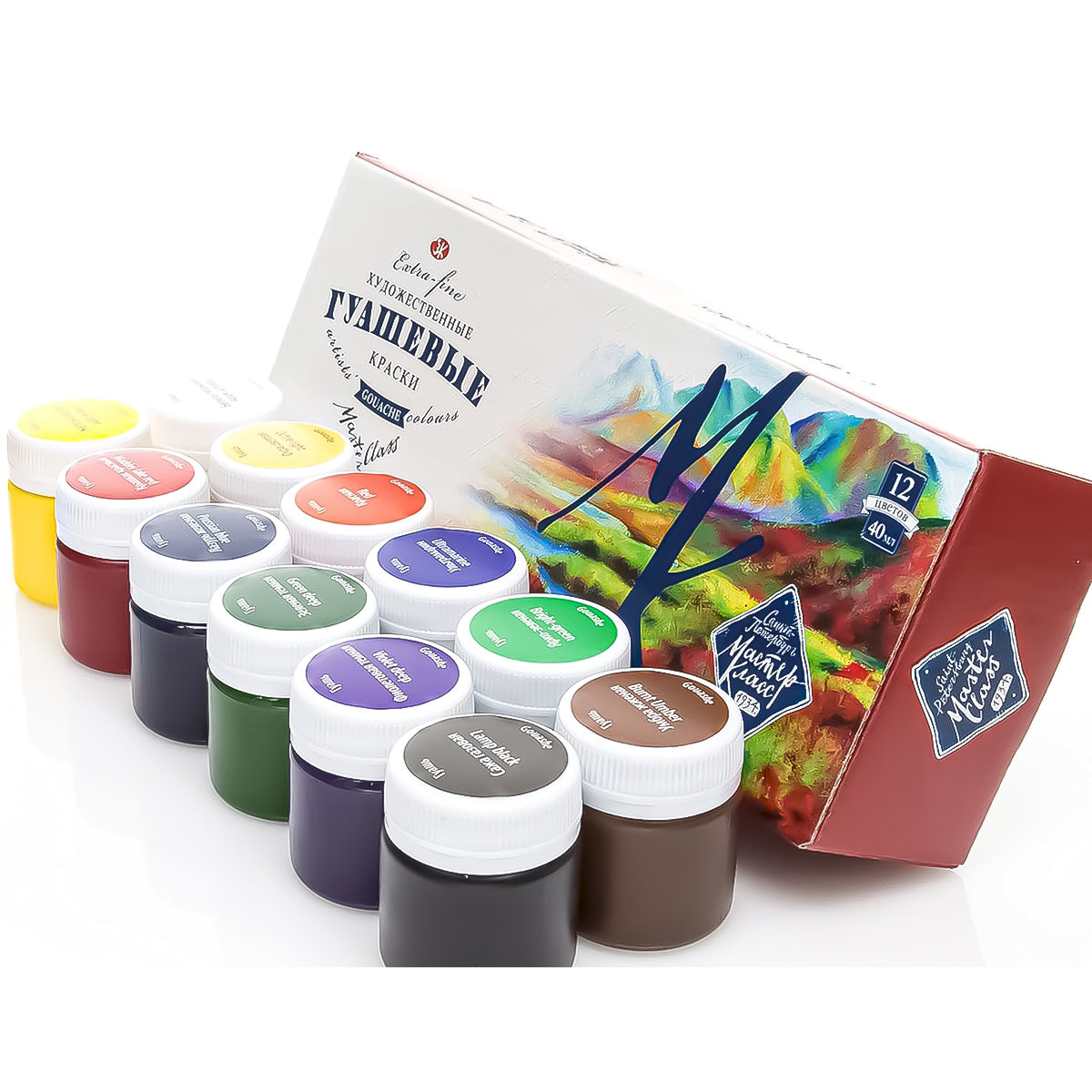 Estojo de Guache Profissional Nevskaya Palitra Master Class 40ml com 12 Cores - 1010